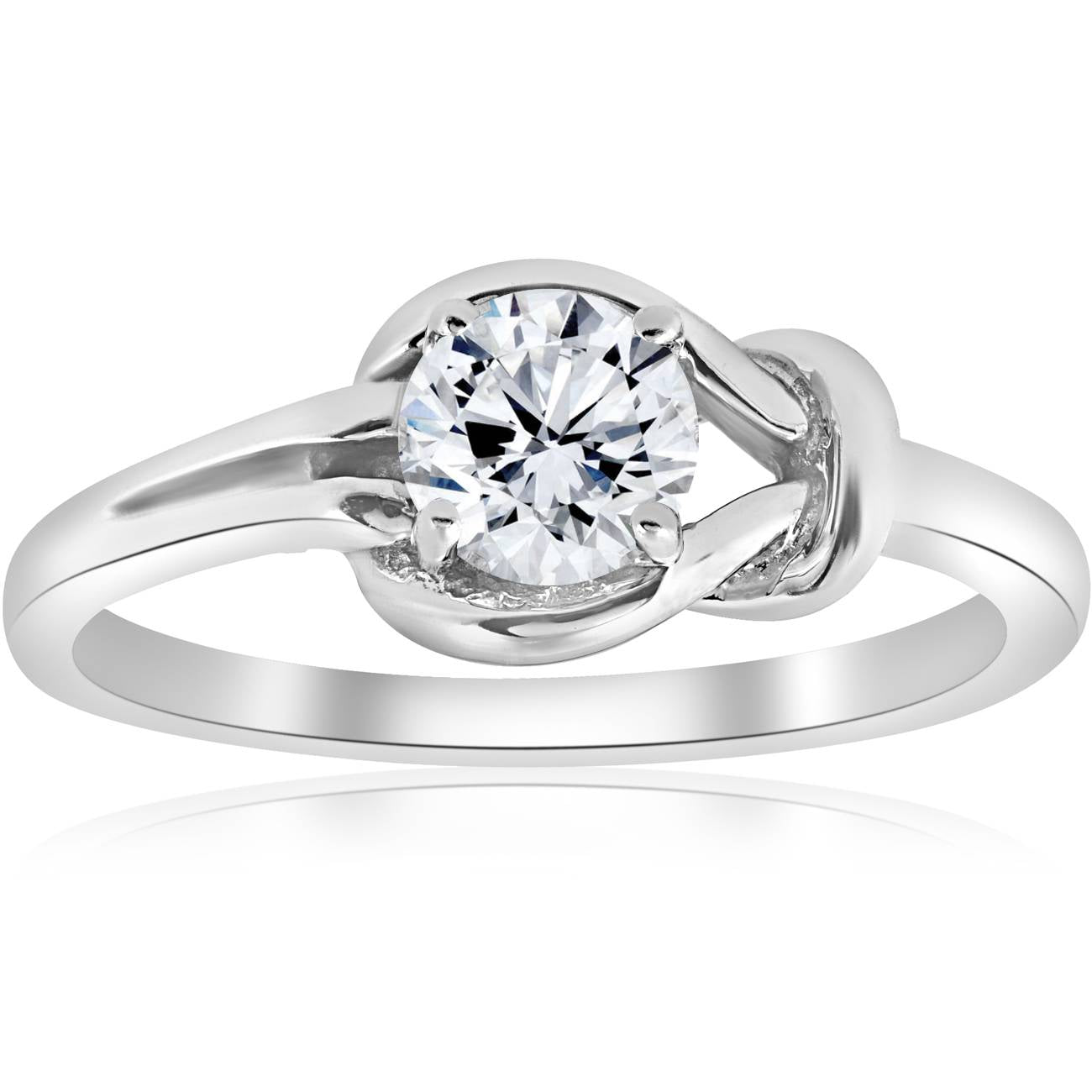 1/2 CT Everlong Round Diamond Solitaire Knot Ring 14K White Gold