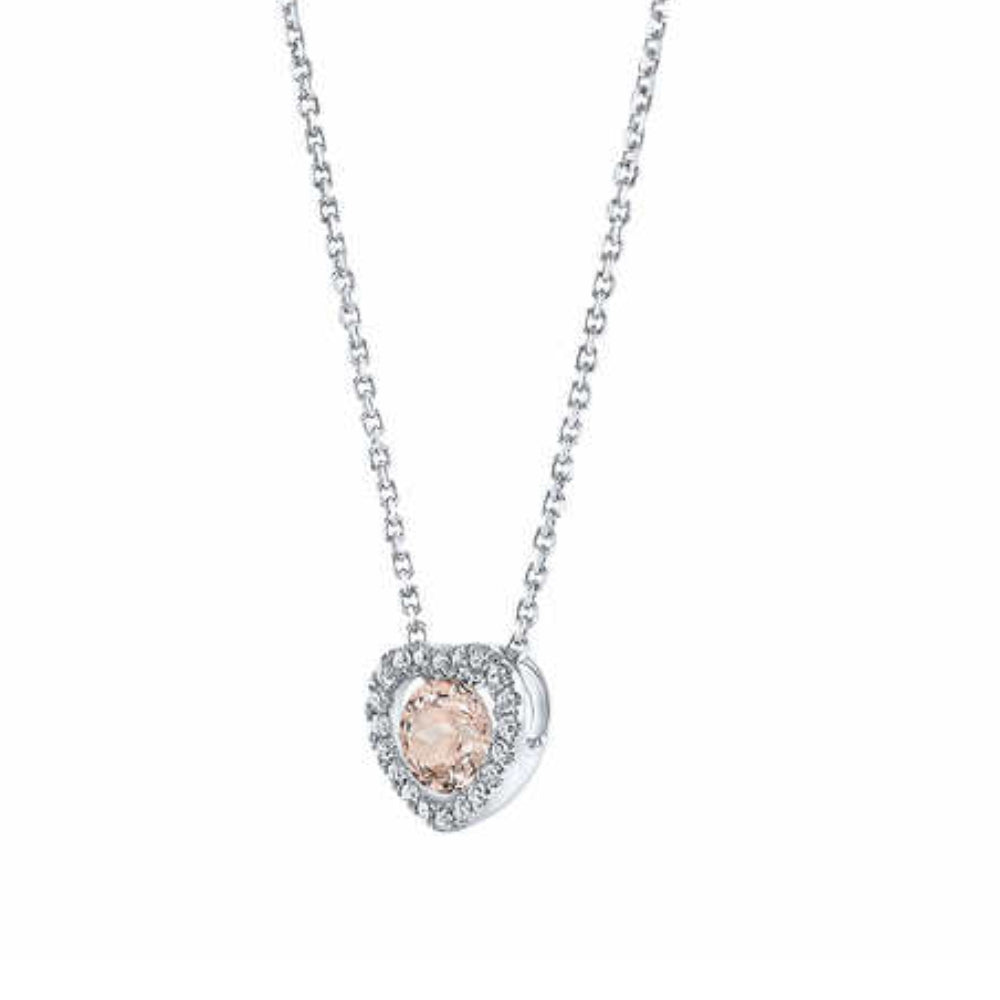 1Ct Morganite & Lab Grown Diamond Heart Pendant 14k White Gold Women's Necklace