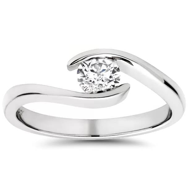 1/3ct Round Diamond Solitaire Modern Engagement Ring 14K White Gold