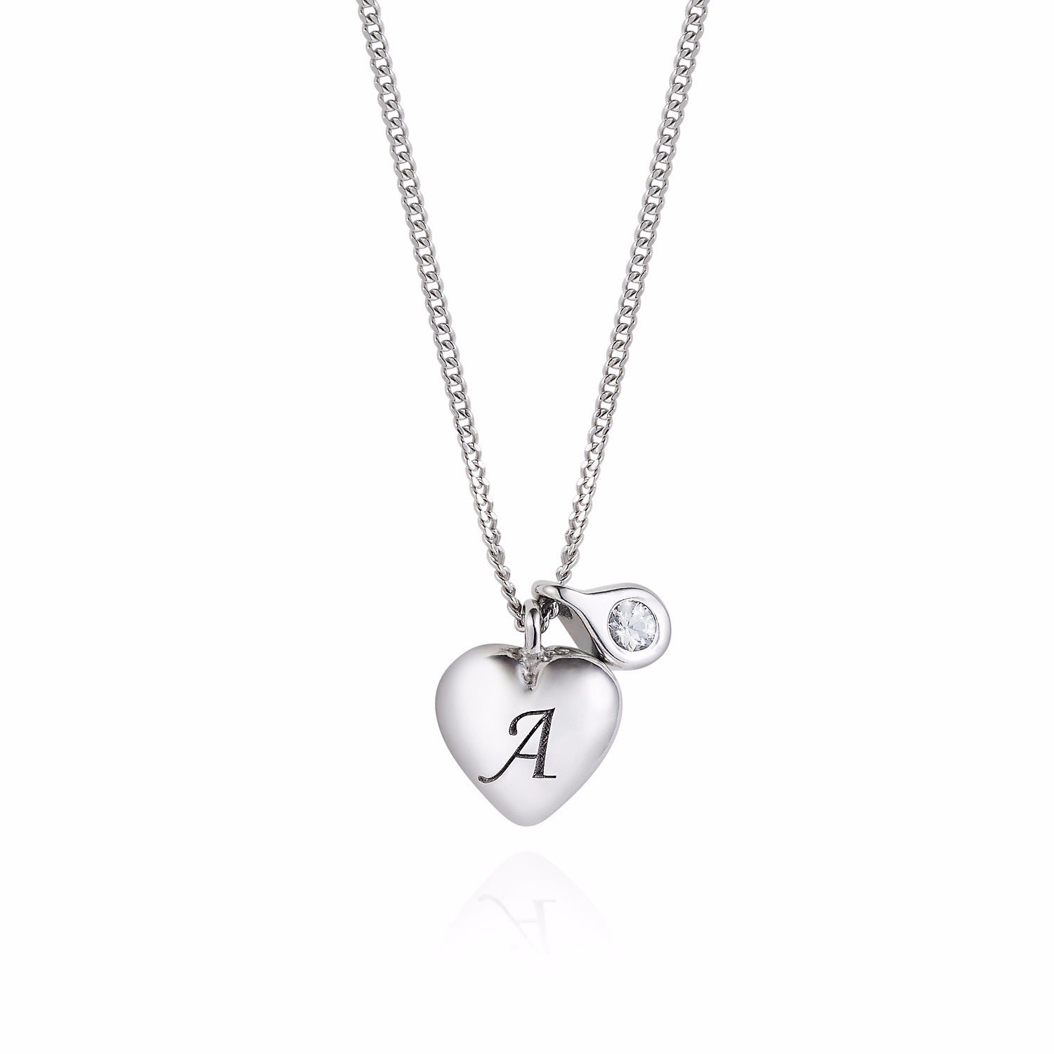 Heart Initial & Diamond Necklace Silver