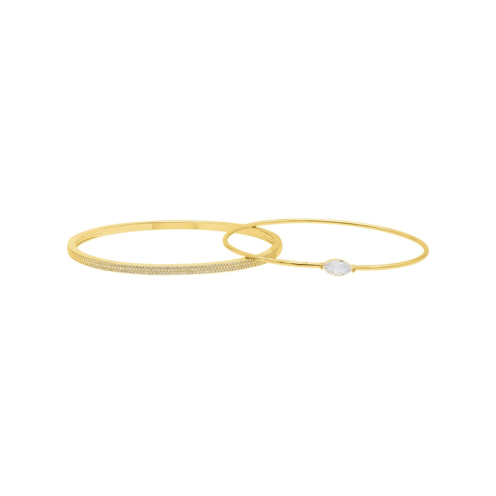 14k Gold Plated Marquis and Pave Stacking Bangle Bracelet Set