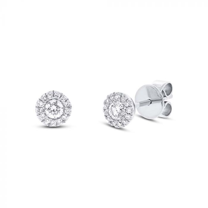 14K White Gold Halo 0.24ct Diamond Studs