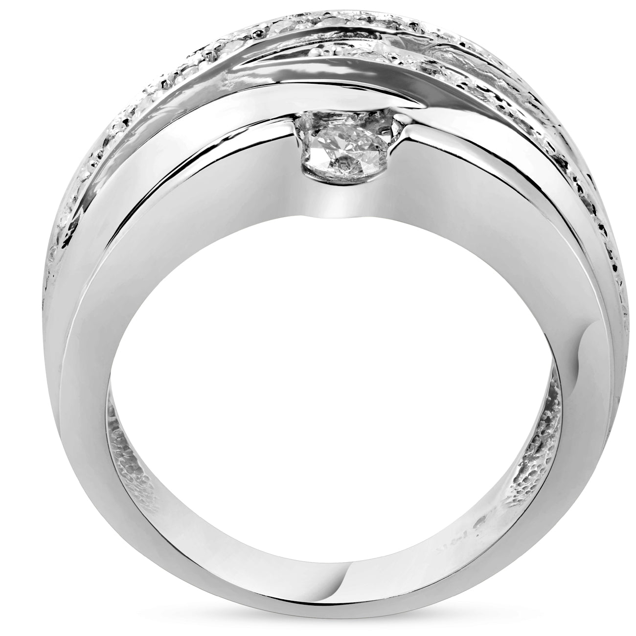 3/4 CT Diamond Womens Wide Solitaire Right Hand Ring 14k White Gold Multi Row Size Selectable