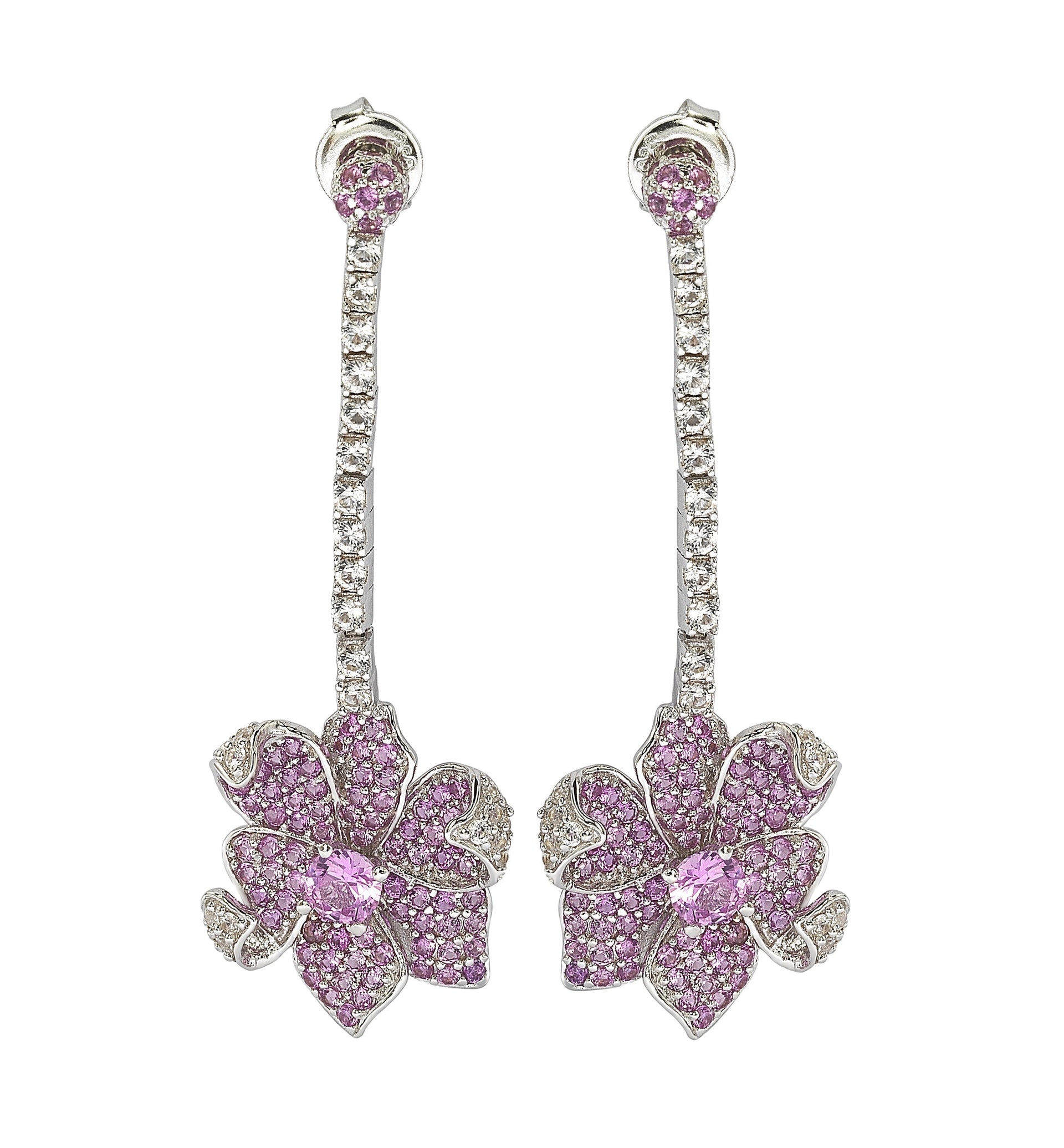 Suzy Levian Sterling Silver Pink Sapphire and Diamond Accent Flower Earrings