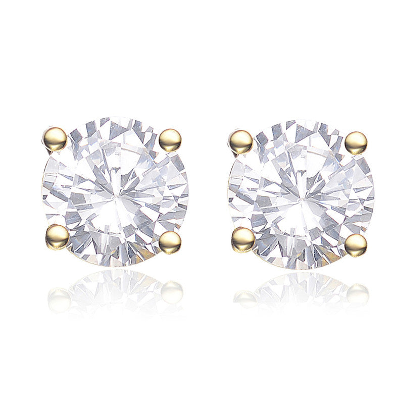 Sterling Silver Gold Plated Cubic Zirconia Solitaire Stud Earrings