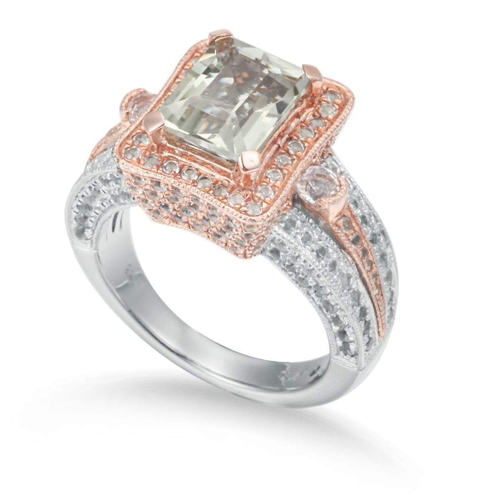 Suzy Levian Sterling Silver 5.5 cttw Green Amethyst Ring