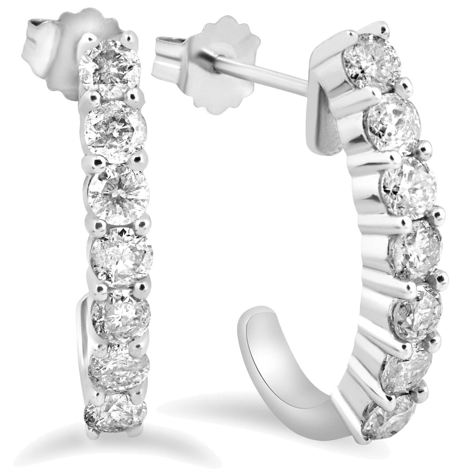 3/4CT Natural Diamond Hoops White Gold 3/4' Tall