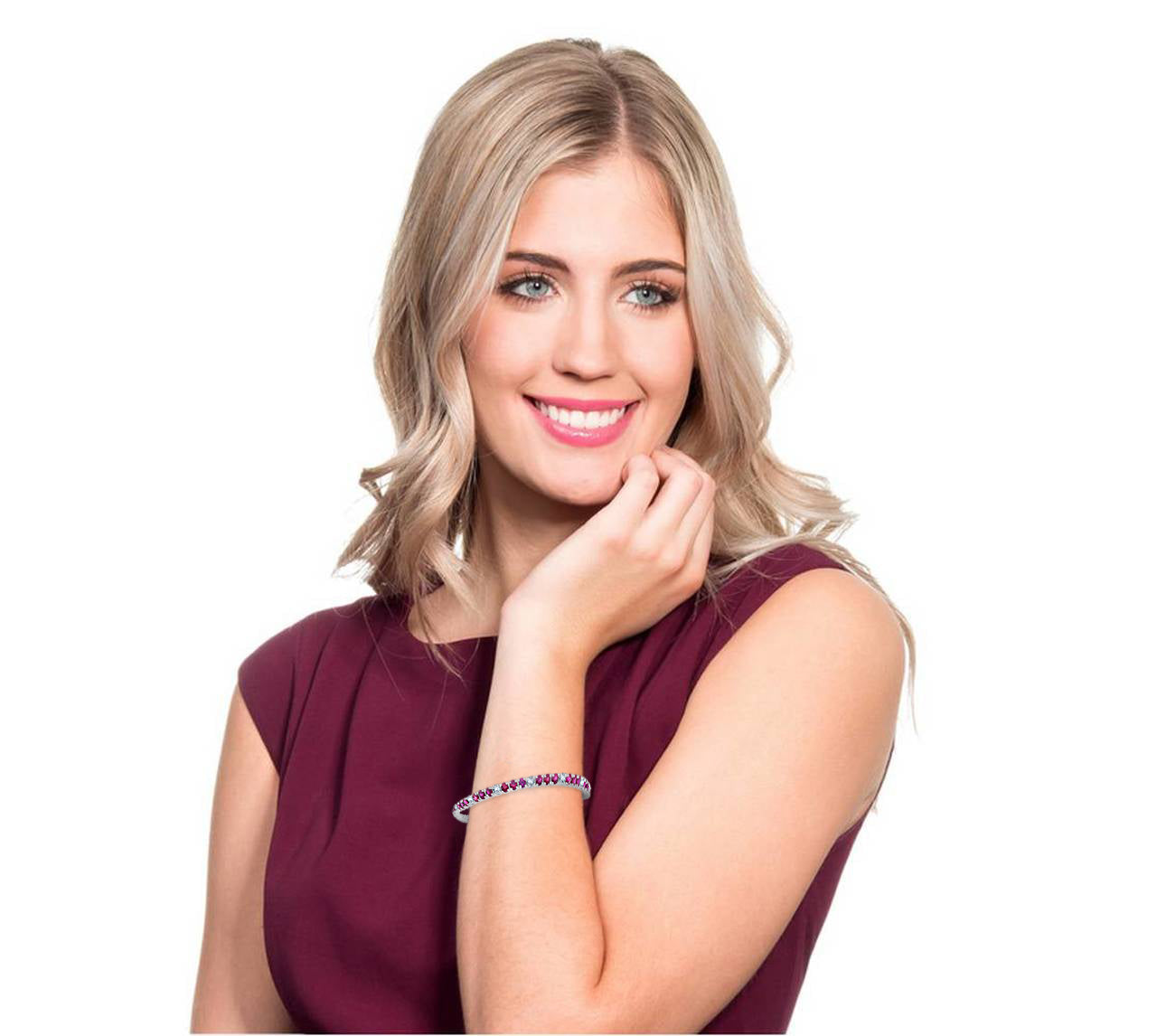 3ct Ruby & Diamond Tennis Bracelet 14 KT White Gold