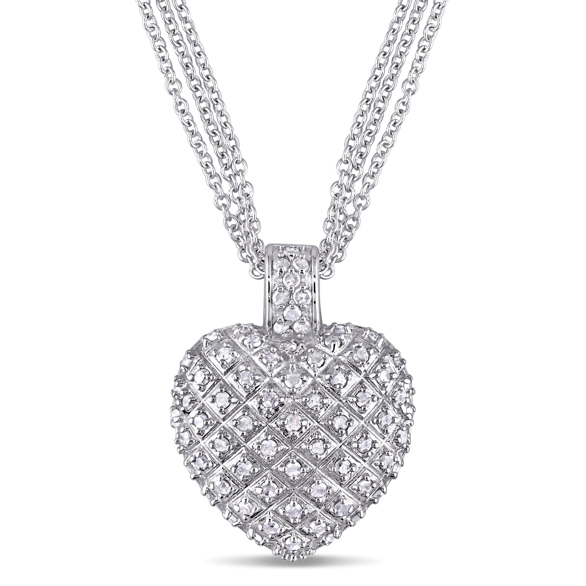 Mimi & Max 1ct TDW Diamond Heart Pendant with Triple Chain in Sterling Silver