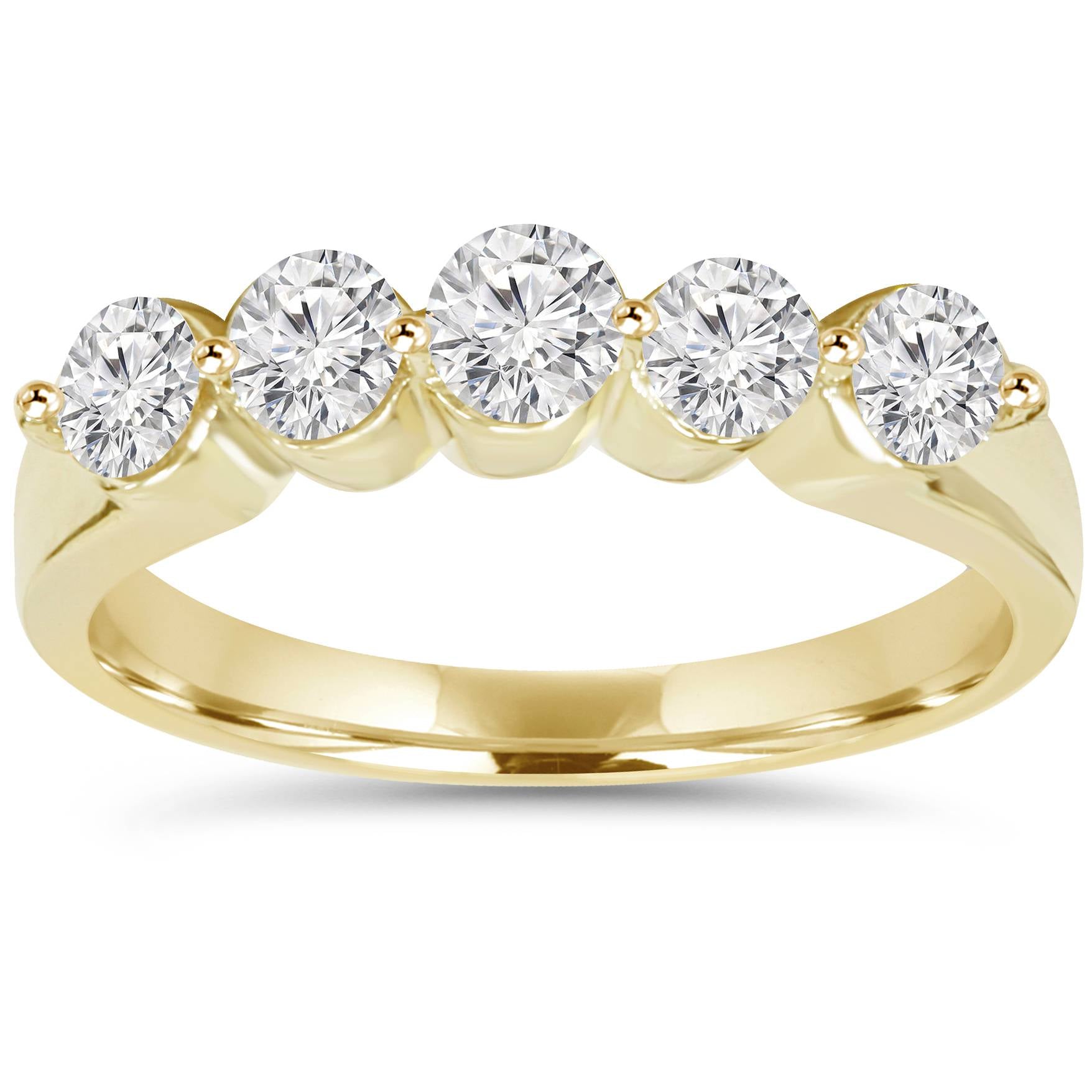 3/4Ct Diamond Five Stone Single Prong Wedding Ring 10k Yellow Gold
