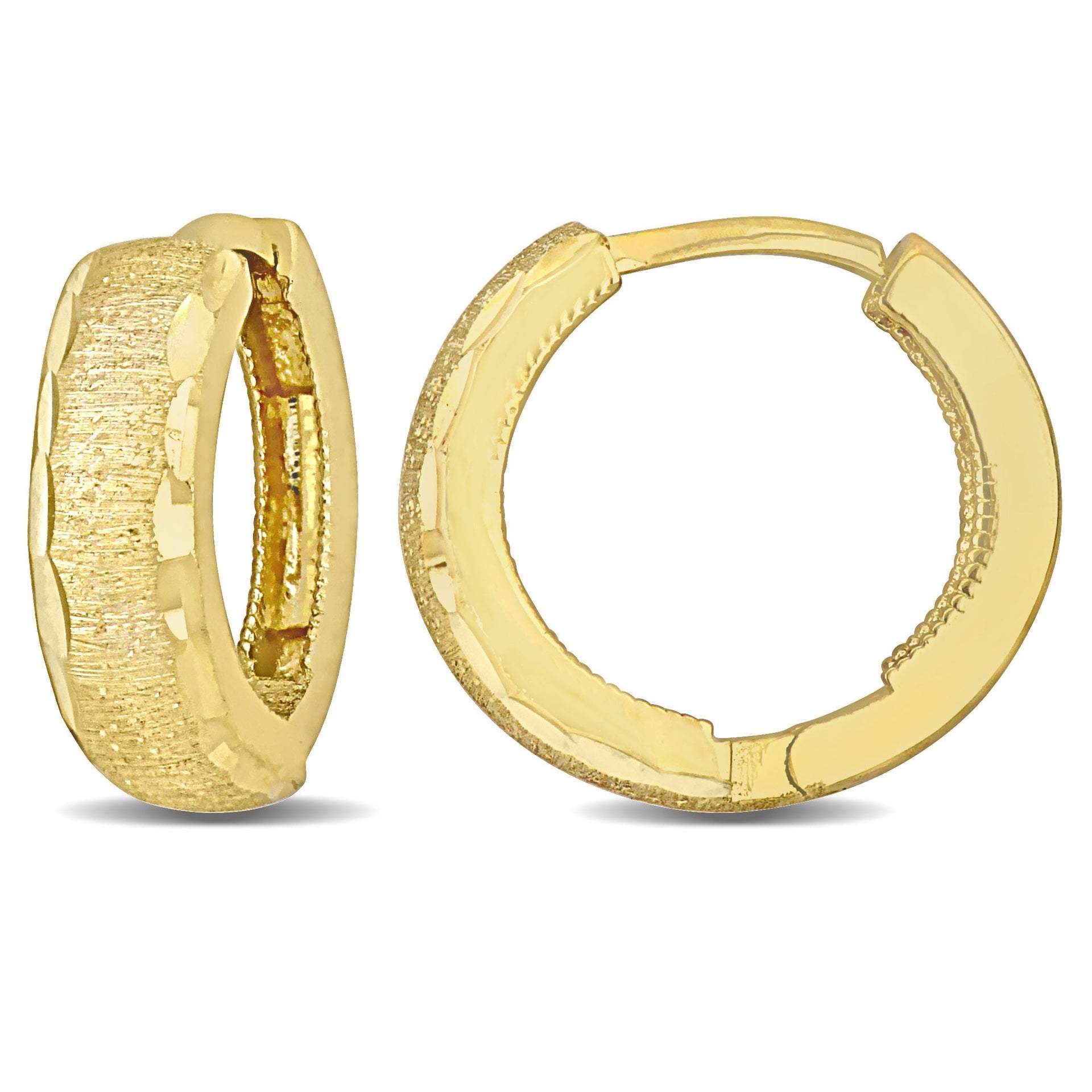 Mimi & Max 14mm Textured Design Huggie Earrings in 14k Yellow Gold
