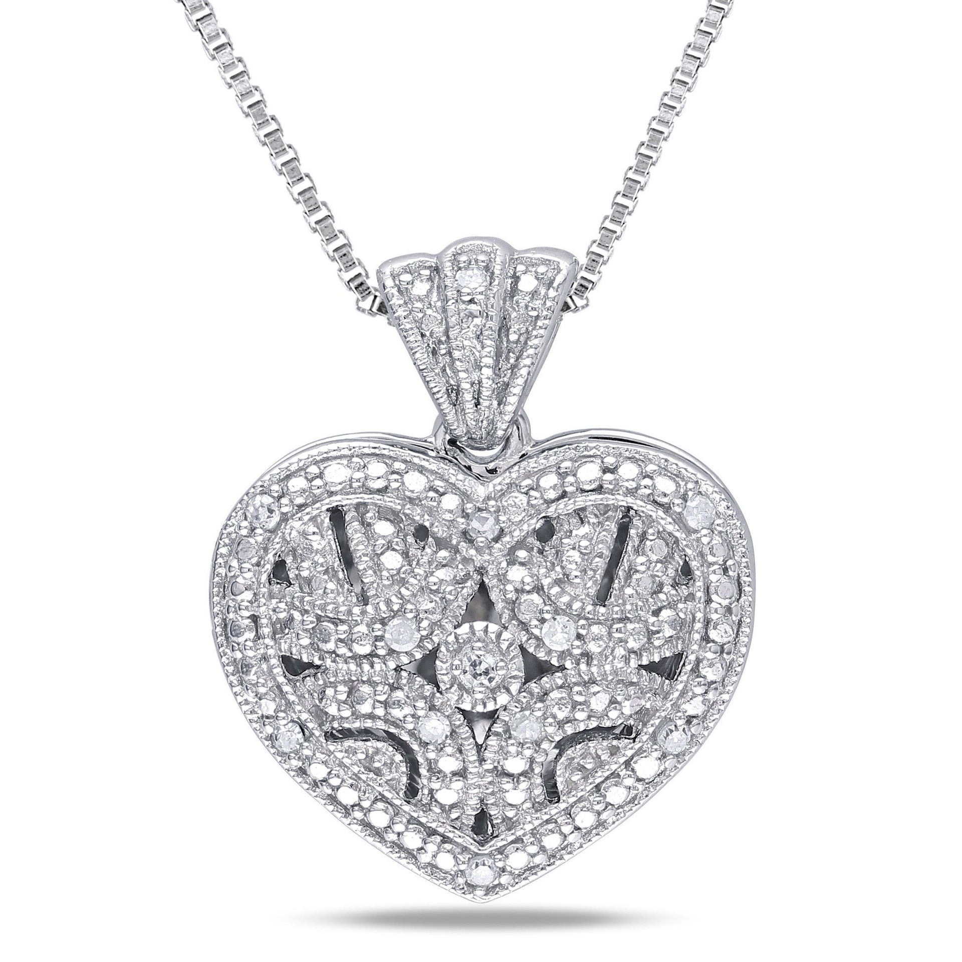 Diamond Heart Locket Necklace in Sterling Silver