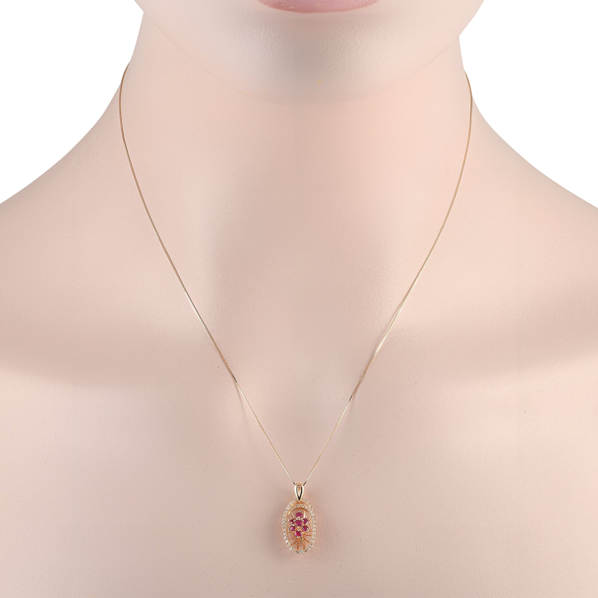 LB Exclusive 14K Yellow Gold 0.22ct Diamond and Ruby Necklace PD4-15491YRU