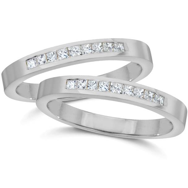 3/4ct Princess Cut Diamond Wedding Stackable Ring Set
