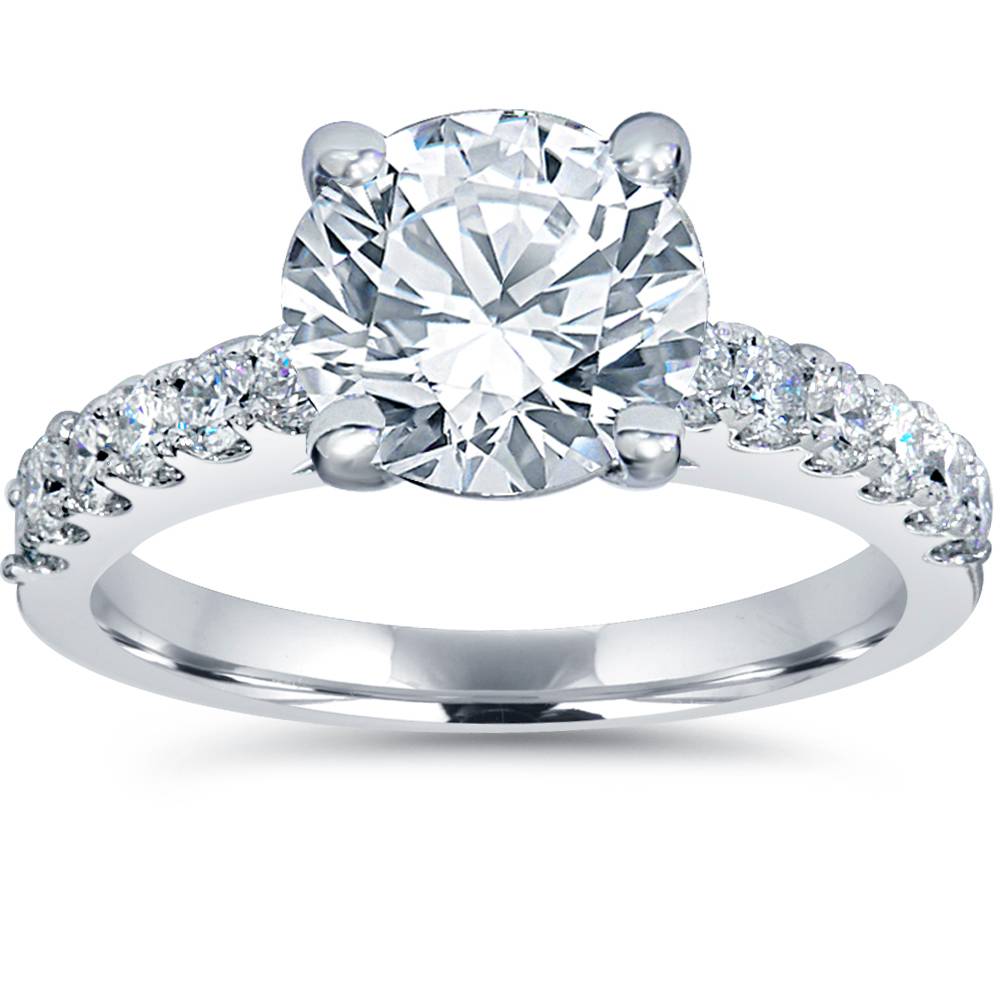 2 ct TDW Diamond Engagement Ring Solitaire With Accents 14K White Gold