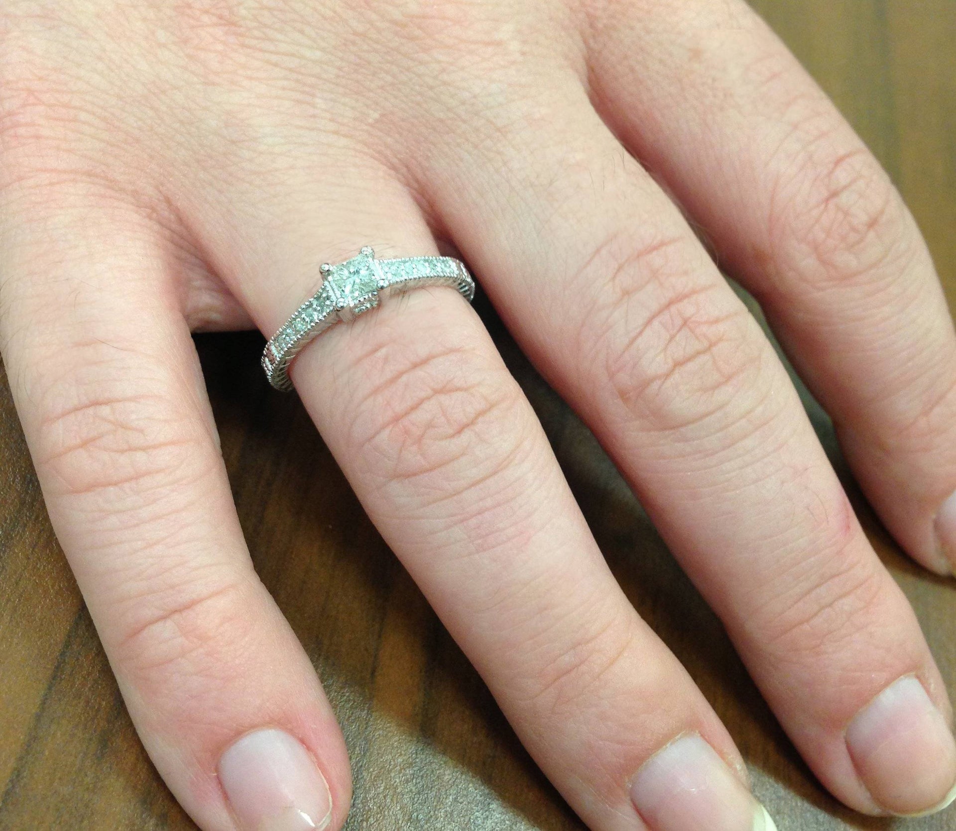 1/2 CT Princess Cut Antique Vintage Diamond Engagement Ring 14K White Gold