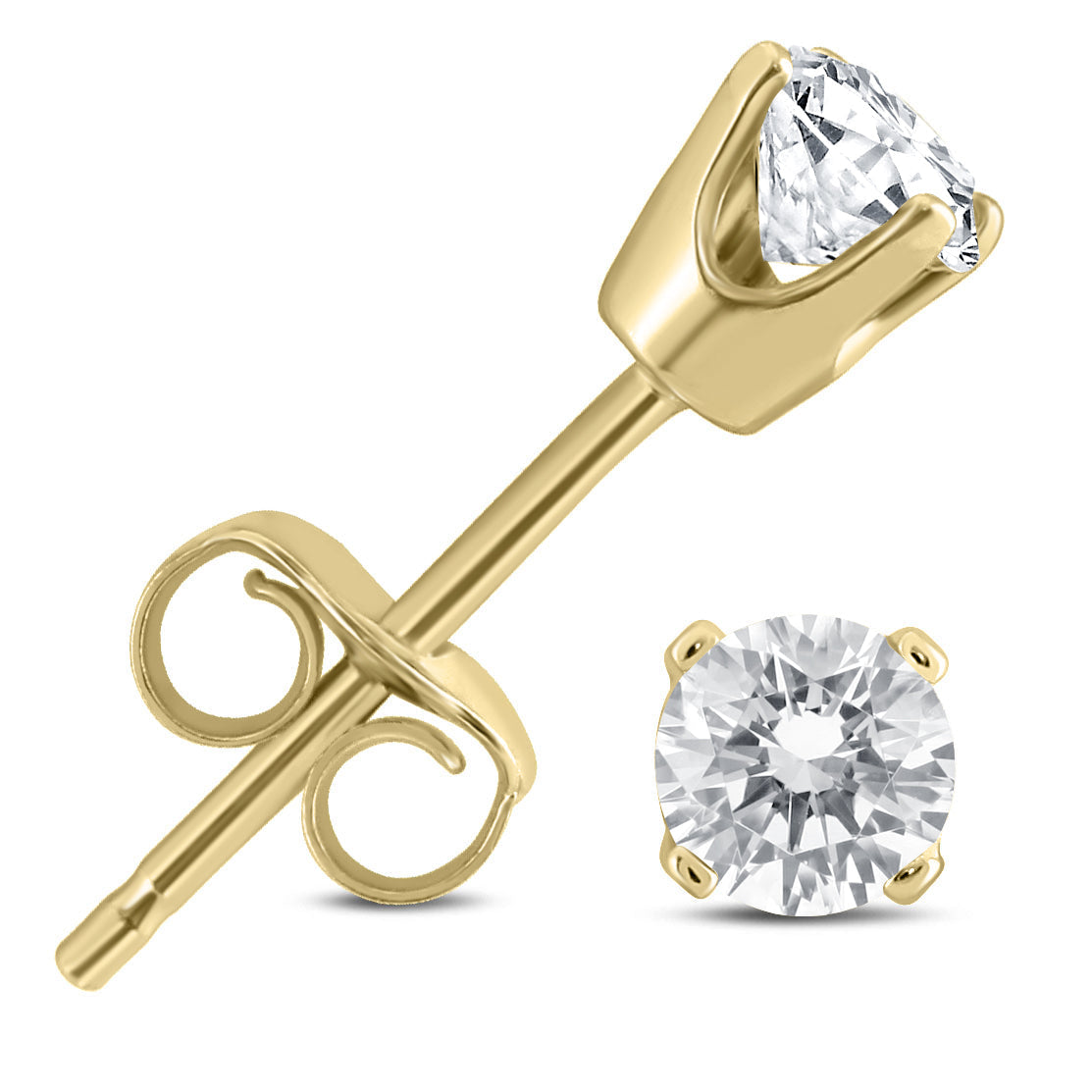 1/3 Carat TW Round Diamond Solitaire Stud Earrings In 14K Yellow Gold