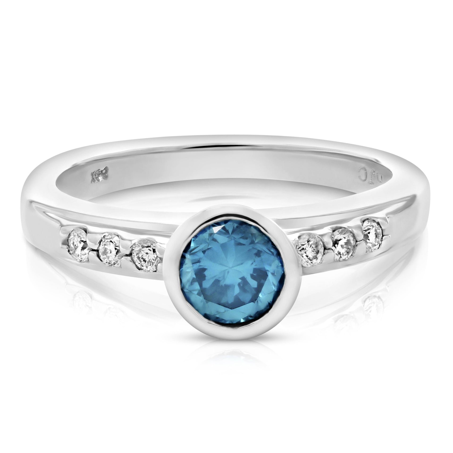 0.80 cttw Blue and White Diamond Engagement Ring 14K White Gold