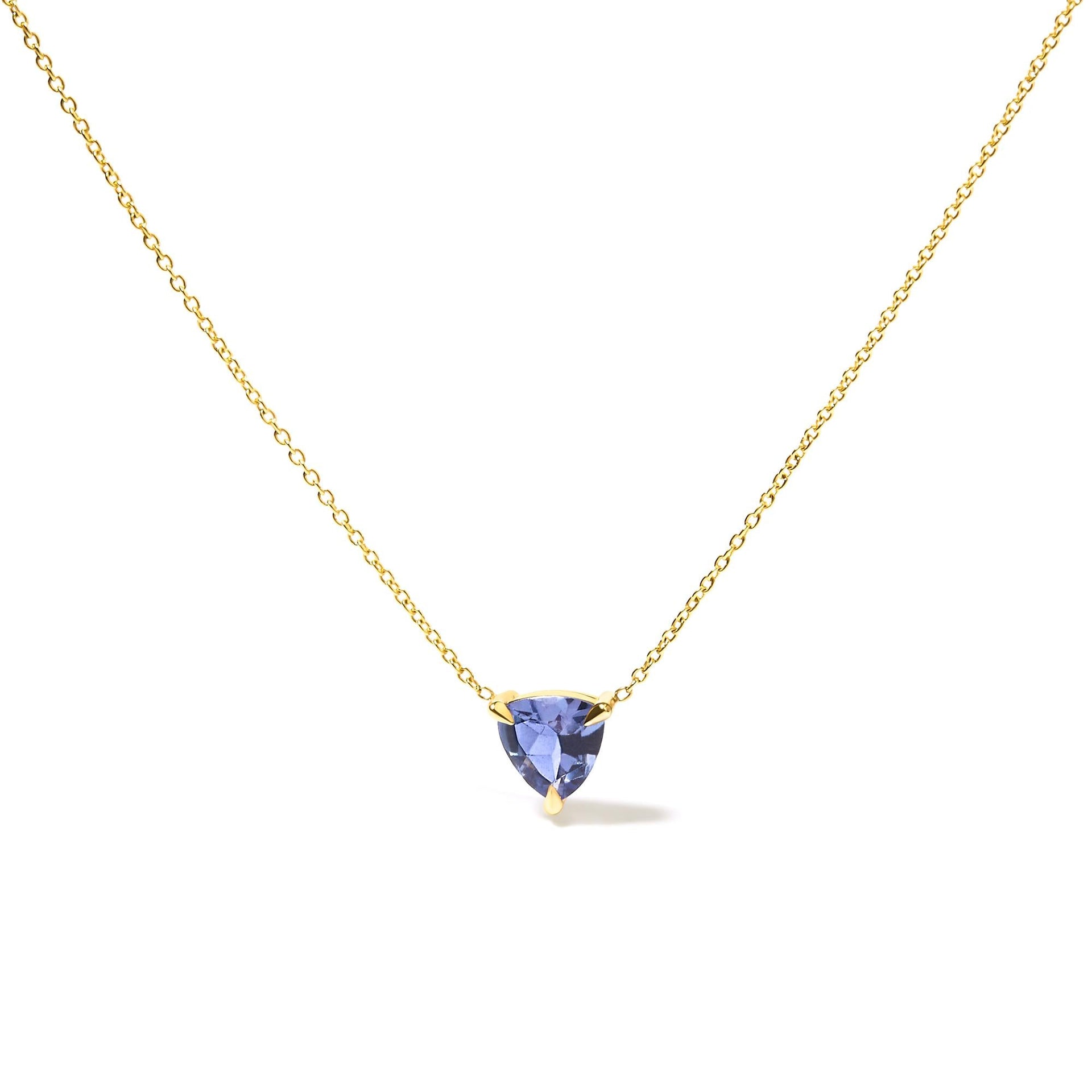 14k Yellow Gold 3-Prong Martini Set Blue Tanzanite Trillion Solitaire 18' Pendant Necklace
