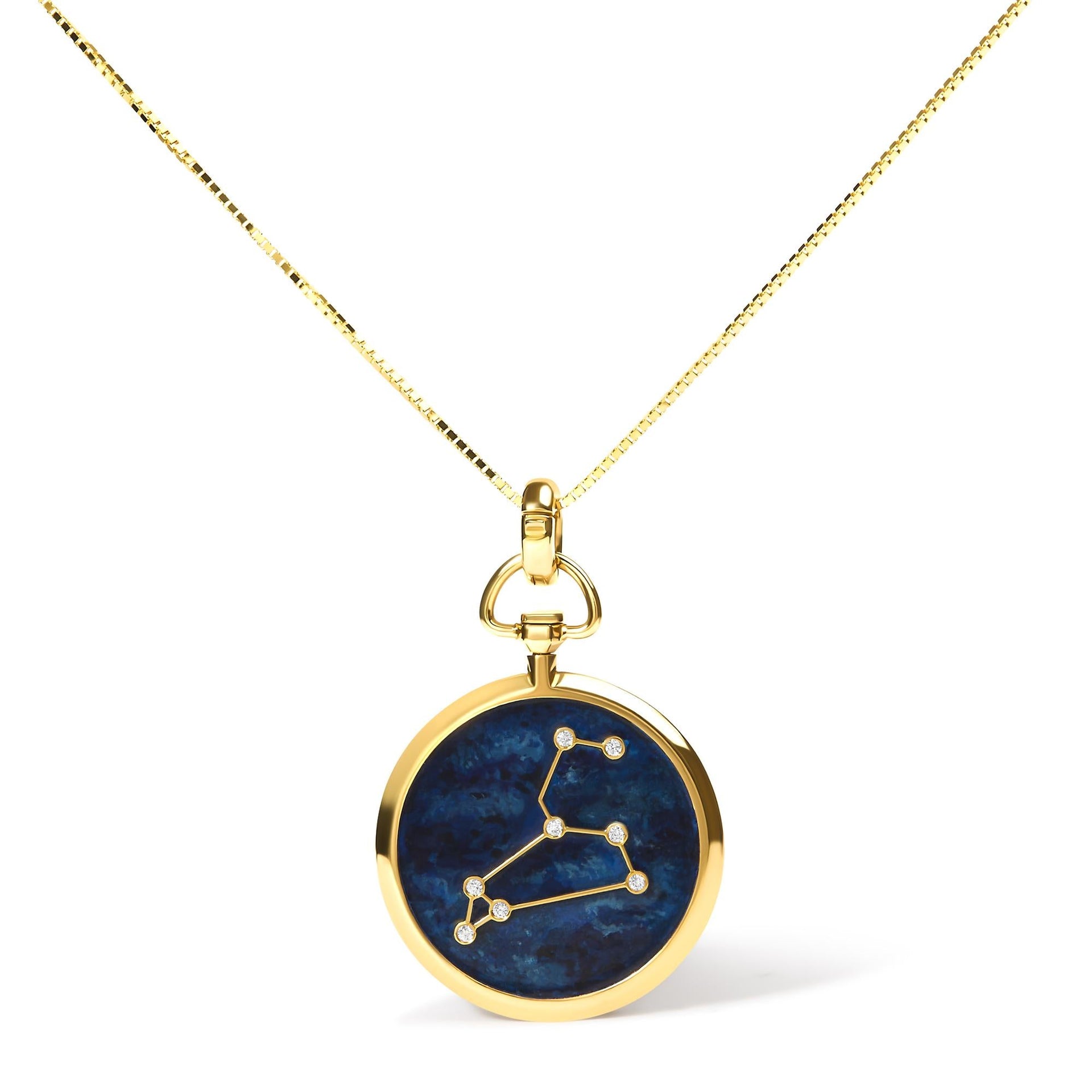 18K Yellow Gold Diamond Leo Constellation with Blue Enamel 18' Inch Pendant Necklace (H-I Color, SI2-I1 Clarity)
