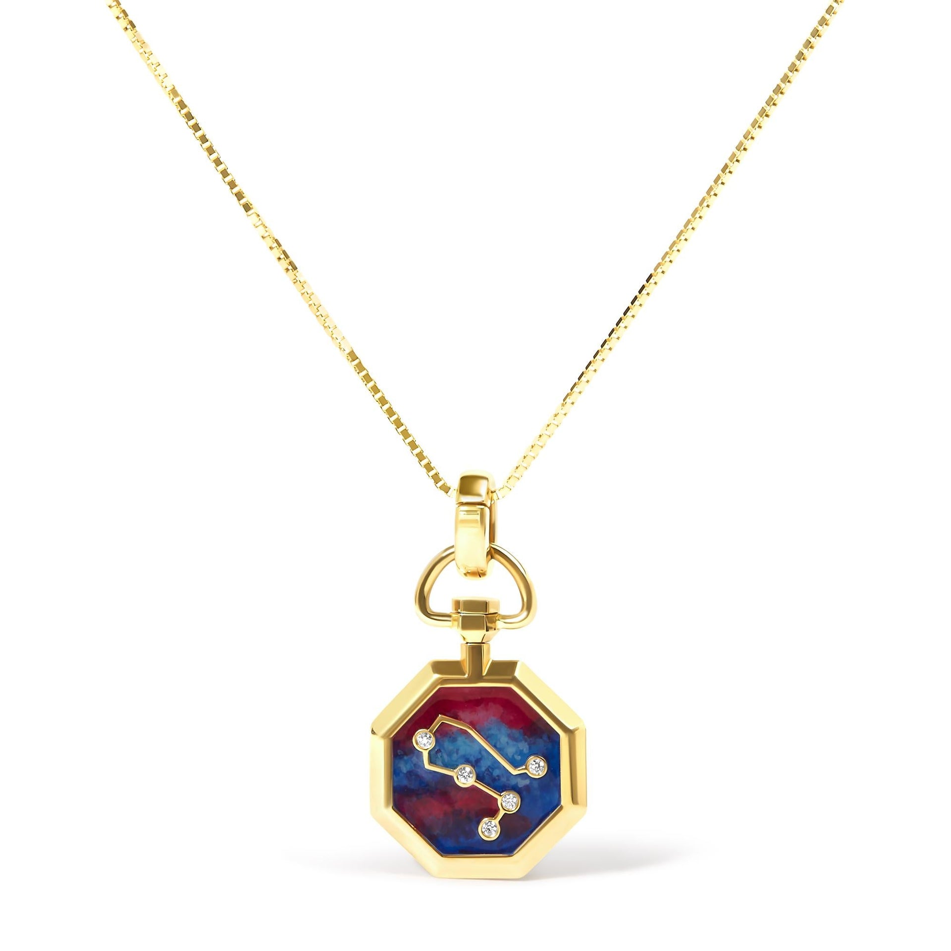 18K Yellow Gold Diamond Gemini Constellation with Red and Blue Enamel 18' Inch Pendant Necklace (H-I Color, SI2-I1 Clarity)