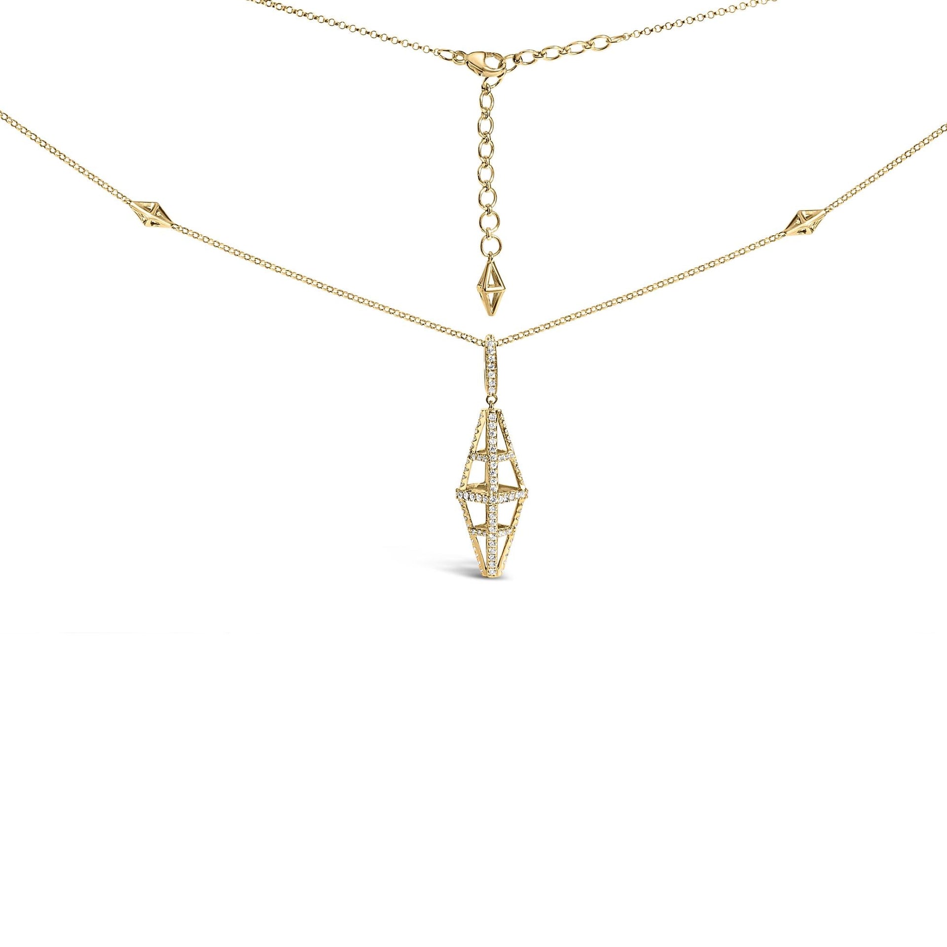 14K Yellow Gold 1.0 Cttw Diamond Studded Geometric Double Pyramid 18' Pendant Necklace (G-H Color, SI1-SI2 Clarity)