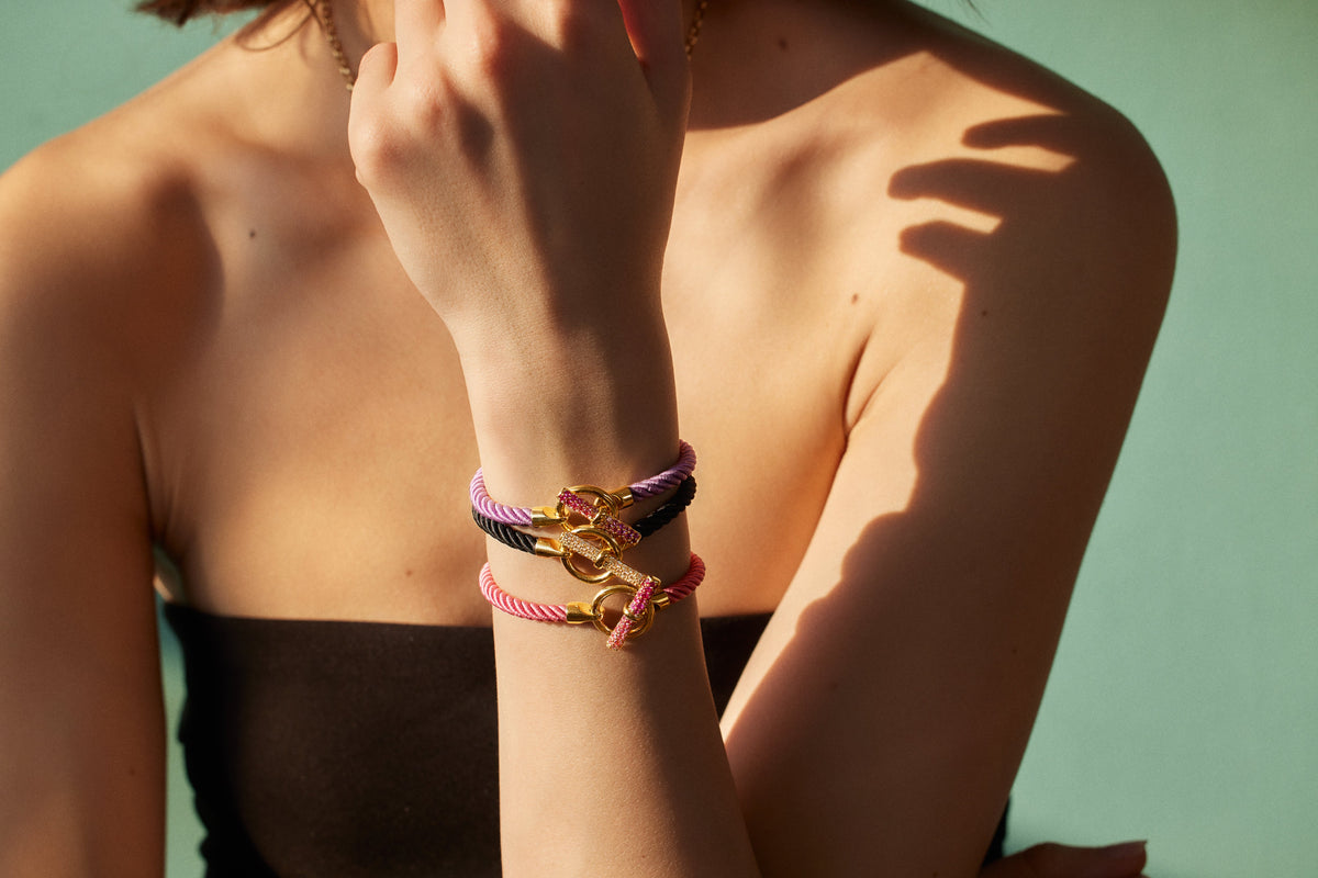 Toggle Bracelet - Pink Sapphire, Grey Silk (EXCLUSIVE)