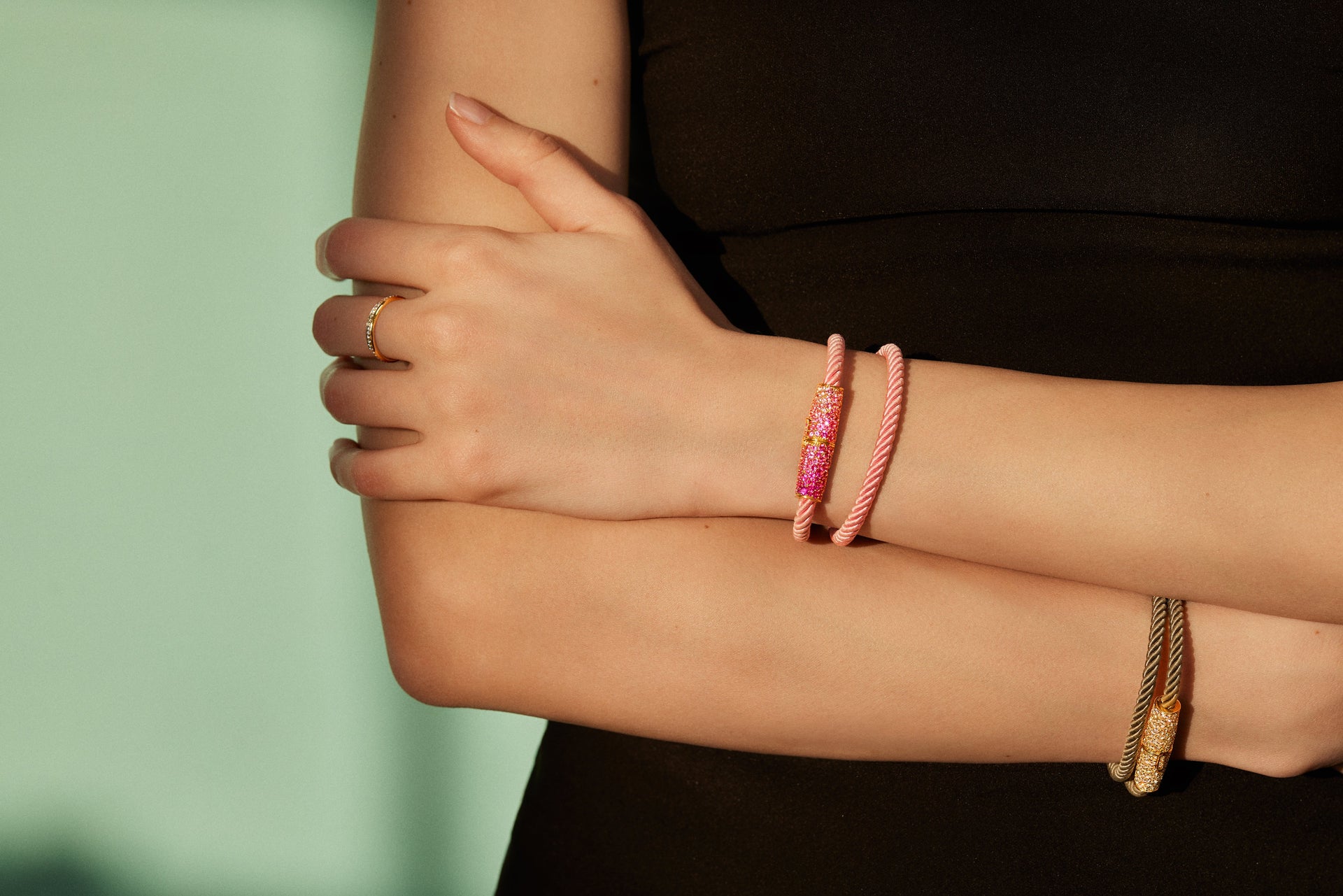 Silk Wrap Bracelet - Pink Sapphire, Pink Silk