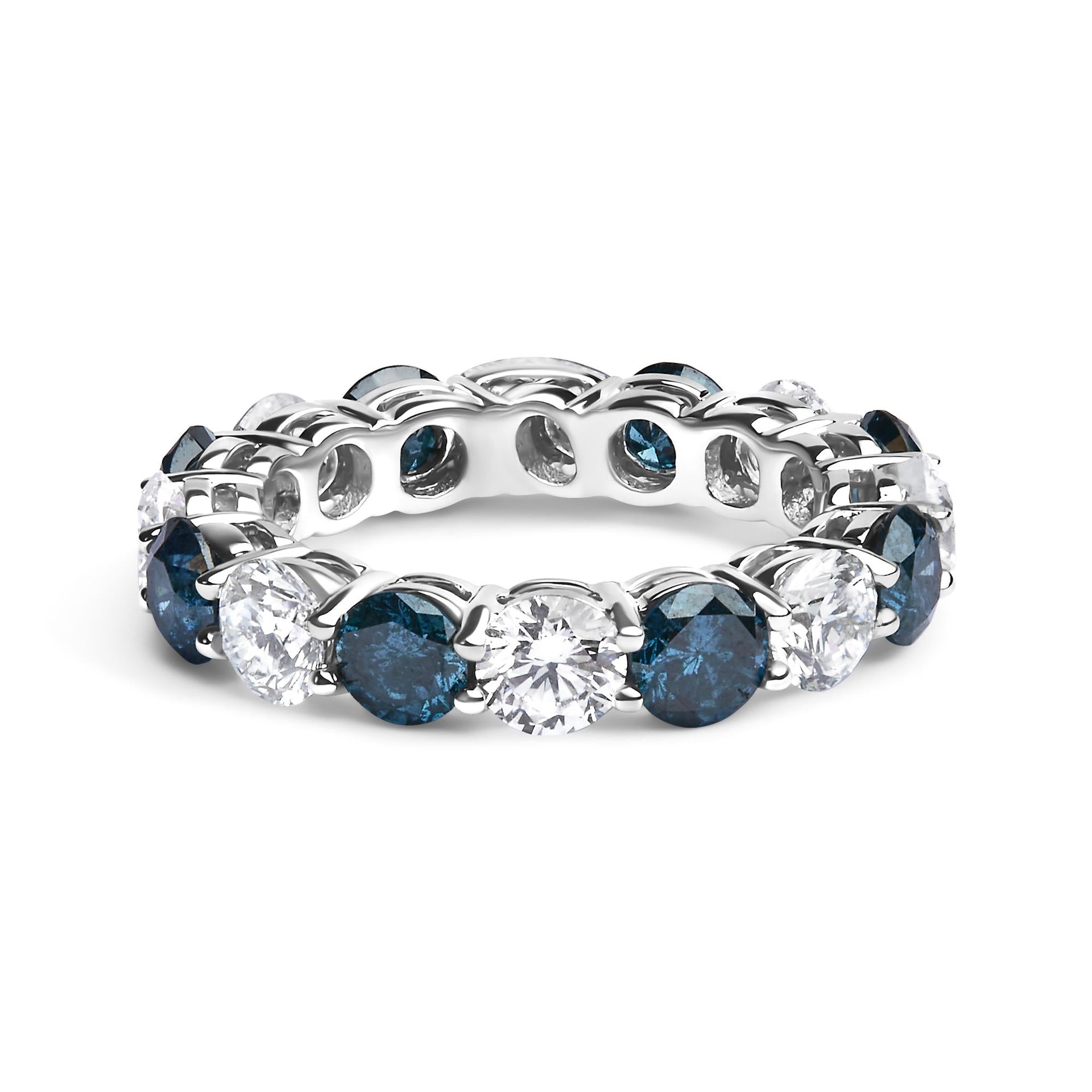 14K White Gold 6 1/4 Cttw Alternating Lab-Grown White and Natural Treated Blue Diamond Eternity Band Ring (F-G Color, VS1-VS2 Clarity)  - Ring Size 8.5