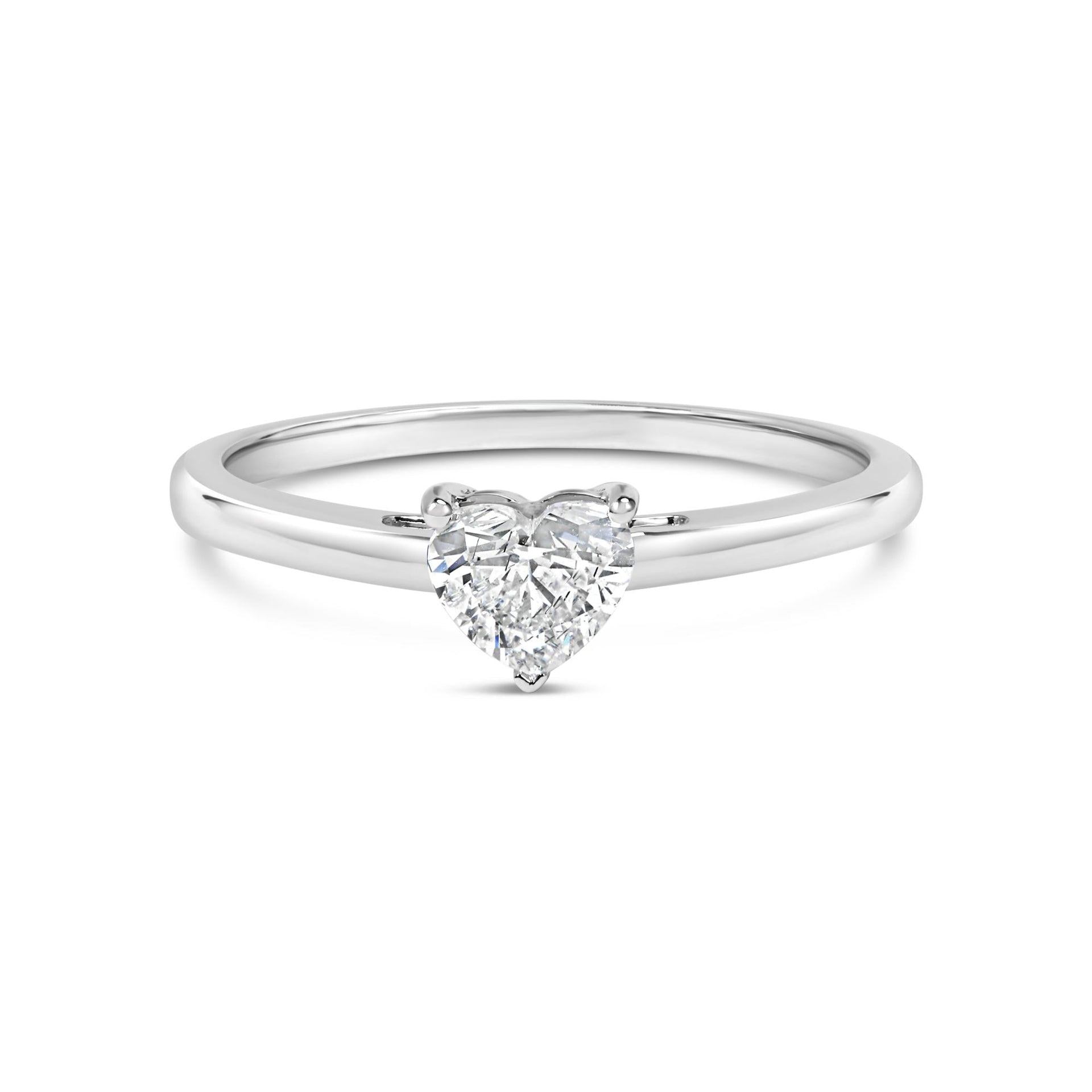 14K White Gold 1/2 Cttw Heart Cut Lab Grown Diamond Solitaire Engagement Ring (F-G Color, VS1-VS2 Clarity) - Size 5