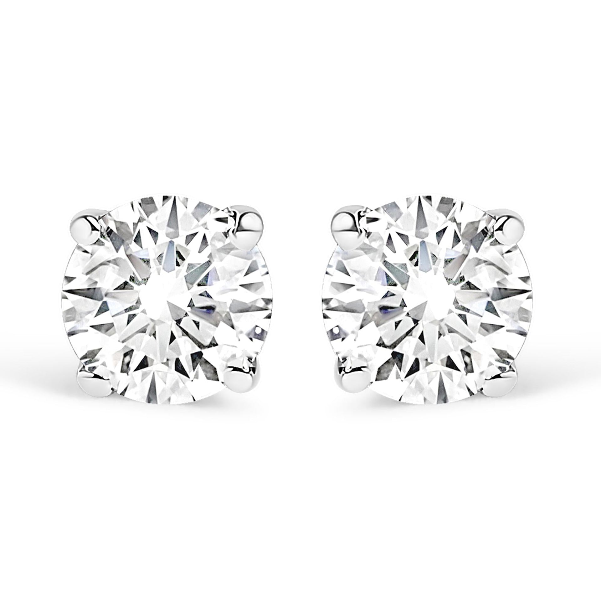 AGS Certified 14K White Gold 1.0 cttw 4-Prong Set Brilliant Round-Cut Solitaire Diamond Push Back Stud Earrings (G-H Color, I1-I2 Clarity)
