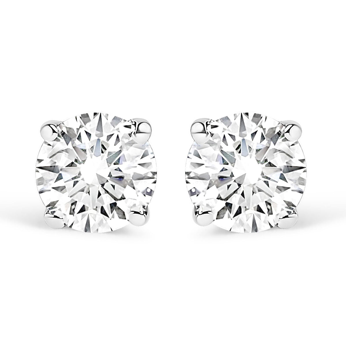 AGS Certified 14K White Gold 1.0 cttw 4-Prong Set Brilliant Round-Cut Solitaire Diamond Push Back Stud Earrings (F-G Color, I1-I2 Clarity)