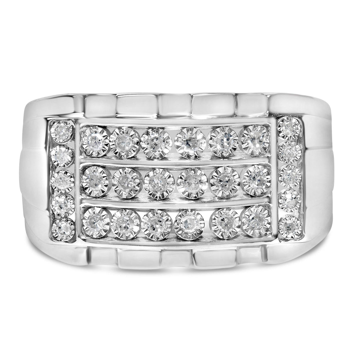 .925 Sterling Silver 1/4 Cttw Diamond Three Row Channel Band Ring (I-J Color, I3 Clarity) - Size 11