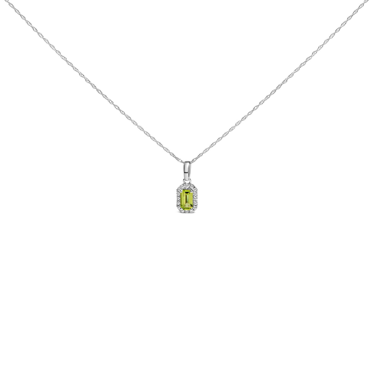 10K White Gold 5x3mm Gemstone and Diamond Accent Halo Octagonal Shape 18' Pendant Necklace (I-J Color, I1-I2 Clarity)