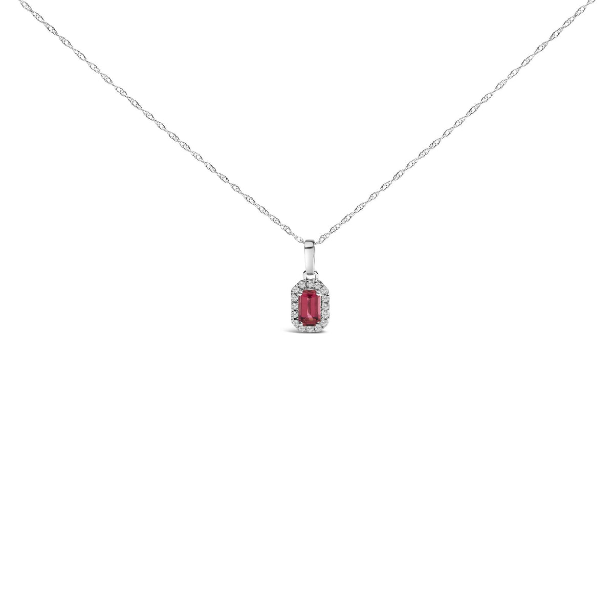 10K White Gold 5x3mm Gemstone and Diamond Accent Halo Octagonal Shape 18' Pendant Necklace (I-J Color, I1-I2 Clarity)