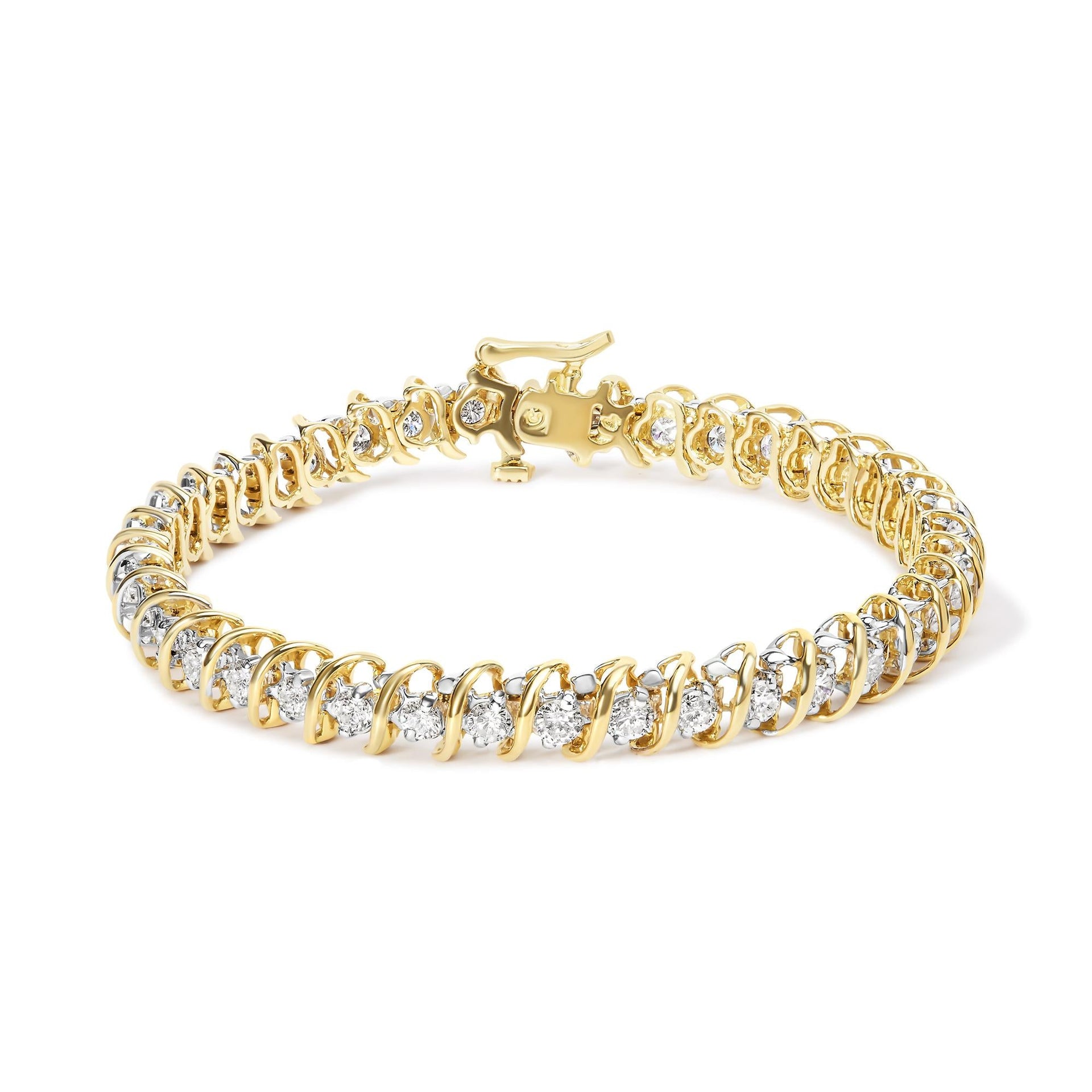18K Yellow Gold 4.0 Cttw Round-Cut Diamond S-Link 7' Inch Tennis Bracelet (I-J Color, SI1-SI2 Clarity)