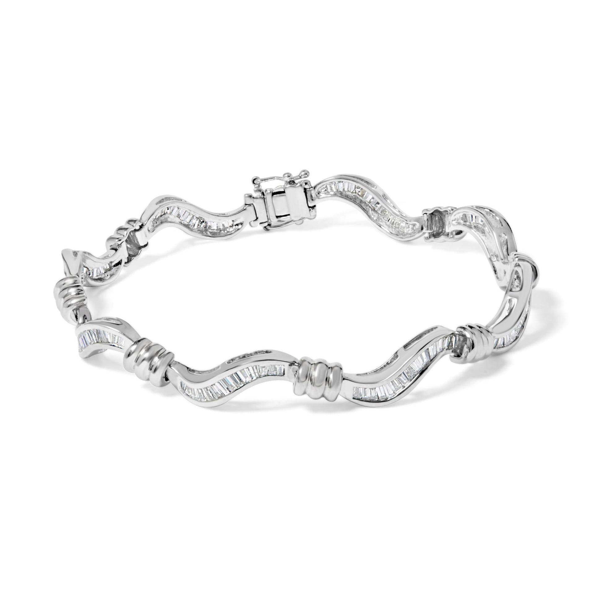 14K White Gold 2.00 Cttw Baguette-Cut Spiral Link 7' Bracelet (G-H Color, SI1-SI2 Clarity)