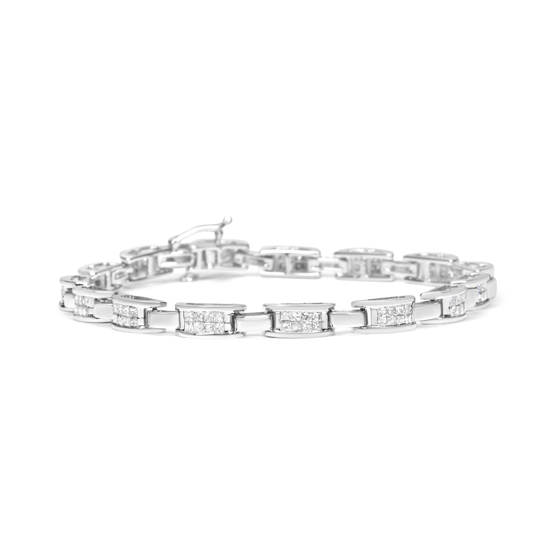 14K White Gold 2.0 Cttw Princess Cut Invisible Set Diamond Rectangular Link Bracelet (I-J Color, I1-I2 Clarity) - 7.25'