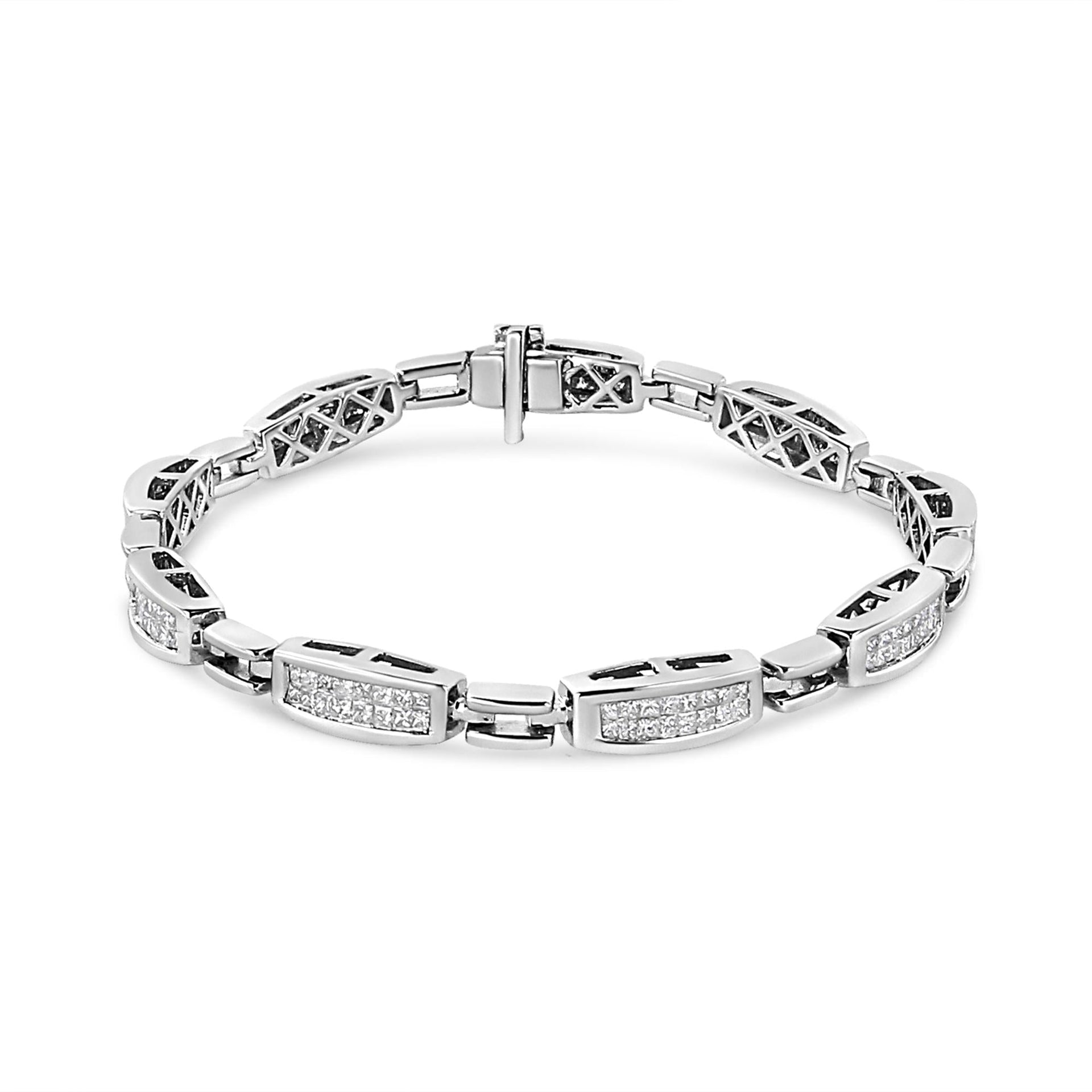 14K White Gold 2.00 Cttw Invisble-Set Princess Diamond Link Bracelet (I1-I2 Clarity, I-J Color) - 7.25'