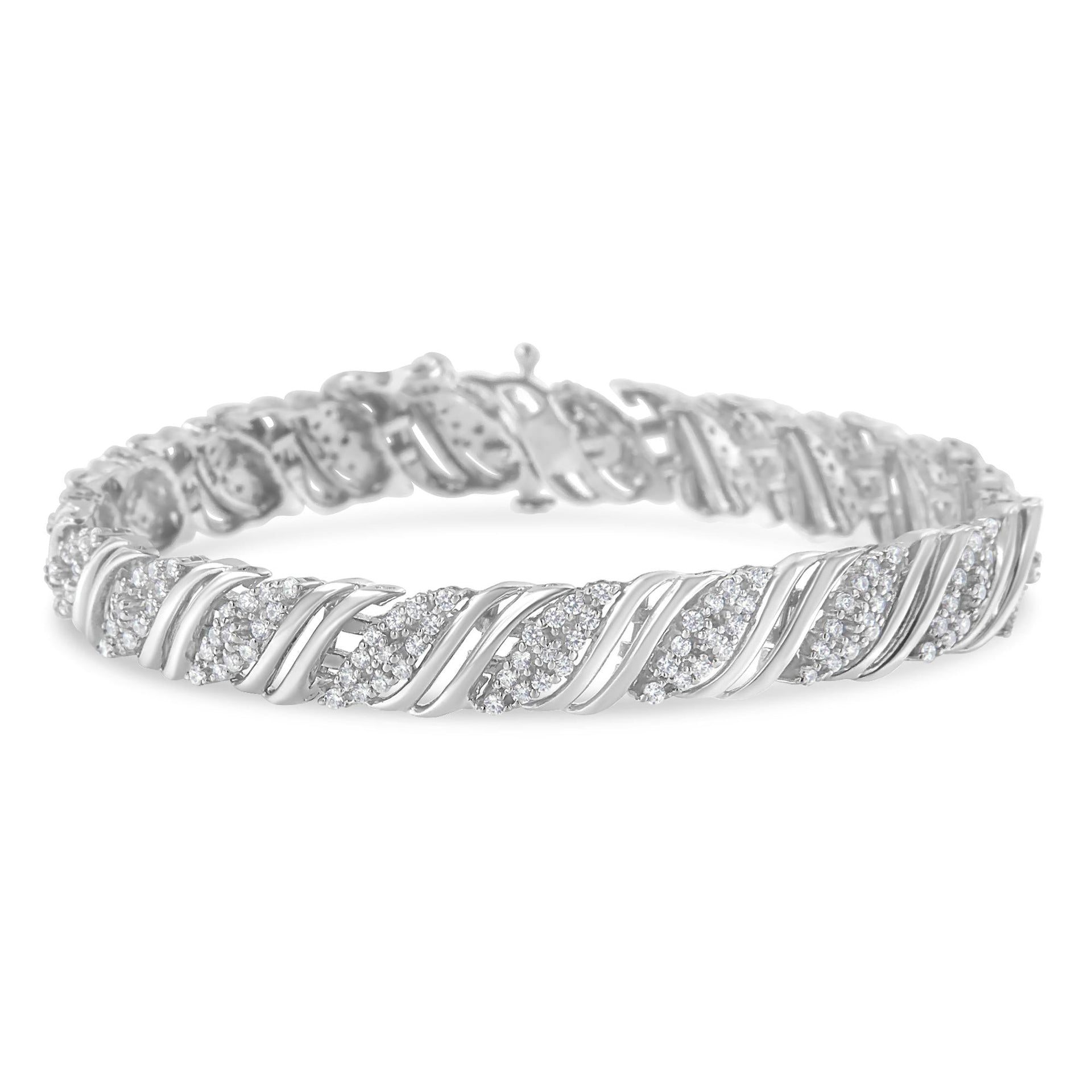 .925 Sterling Silver 2.0 cttw Diamond Double Wrap S Curve Link Bracelet (I-J Color, I3 Clarity) -7.25'