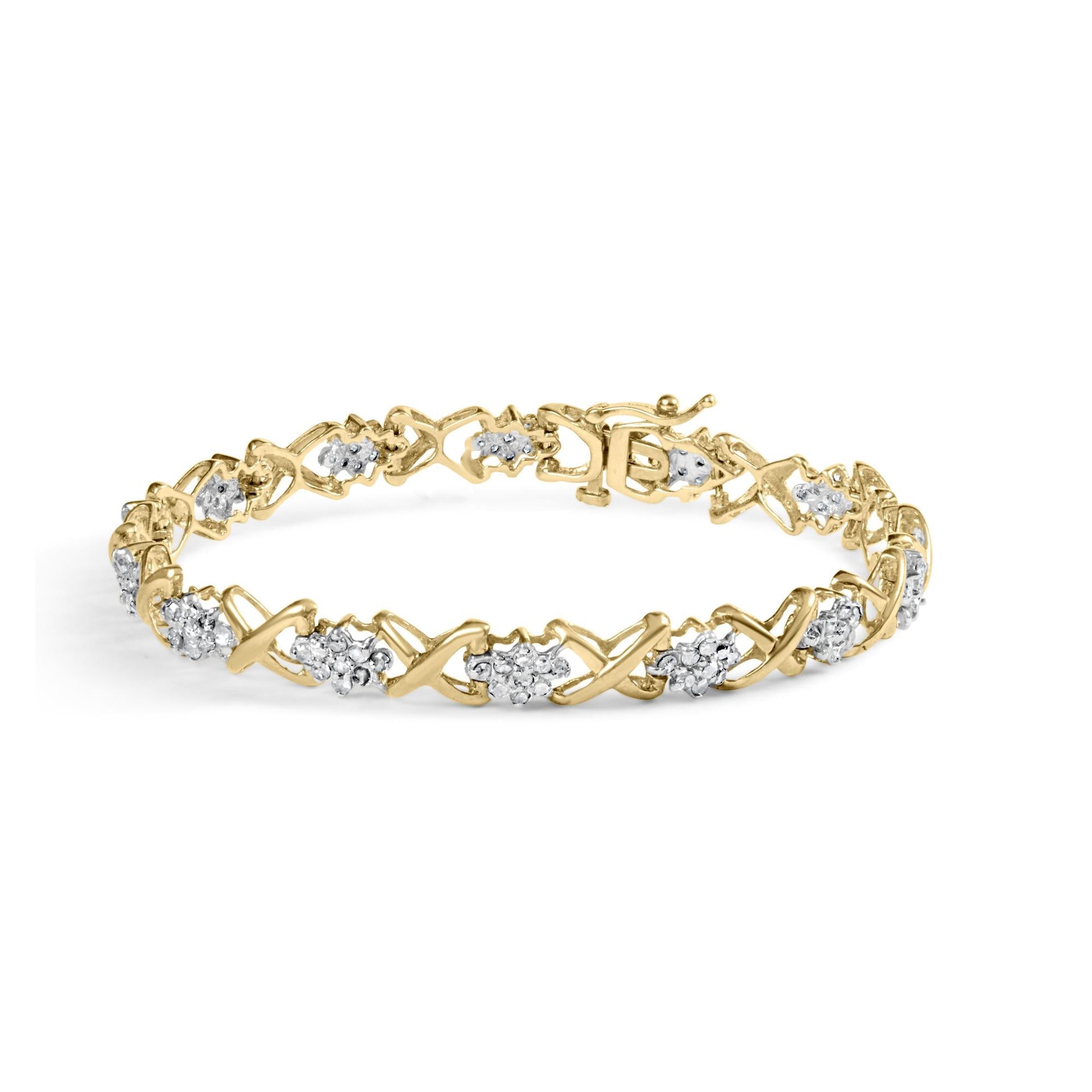 10k Yellow Gold Plated .925 Sterling Silver 2.00 Cttw Round-Cut Diamond Link 7' Bracelet (H-I Color, I2-I3 Clarity)
