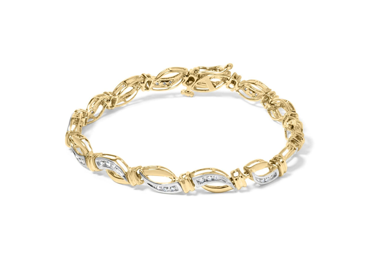 10K Yellow and White Gold 1/2 Cttw Channel Set Diamond Infinity Link 7' Tennis Bracelet (H-I Color, I1-I2 Clarity)