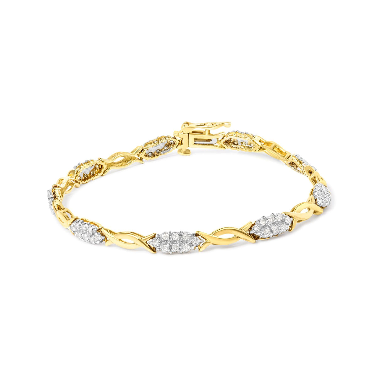 10K Yellow Gold 1.00 Cttw Round-Cut Diamond Spiral Link 7' Bracelet (H-I Color, I2-I3 Clarity)