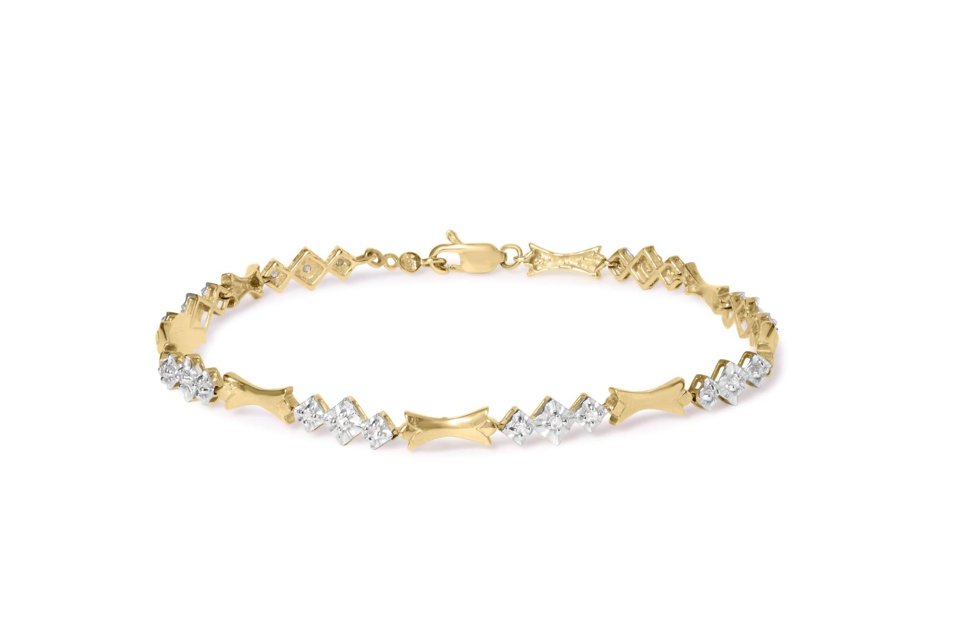 10k Gold 1/3 Cttw Diamond Miracle Set Alternating Bar and Link Bracelet (I-J Color, I1-I2 Clarity) - 7.75' Inches