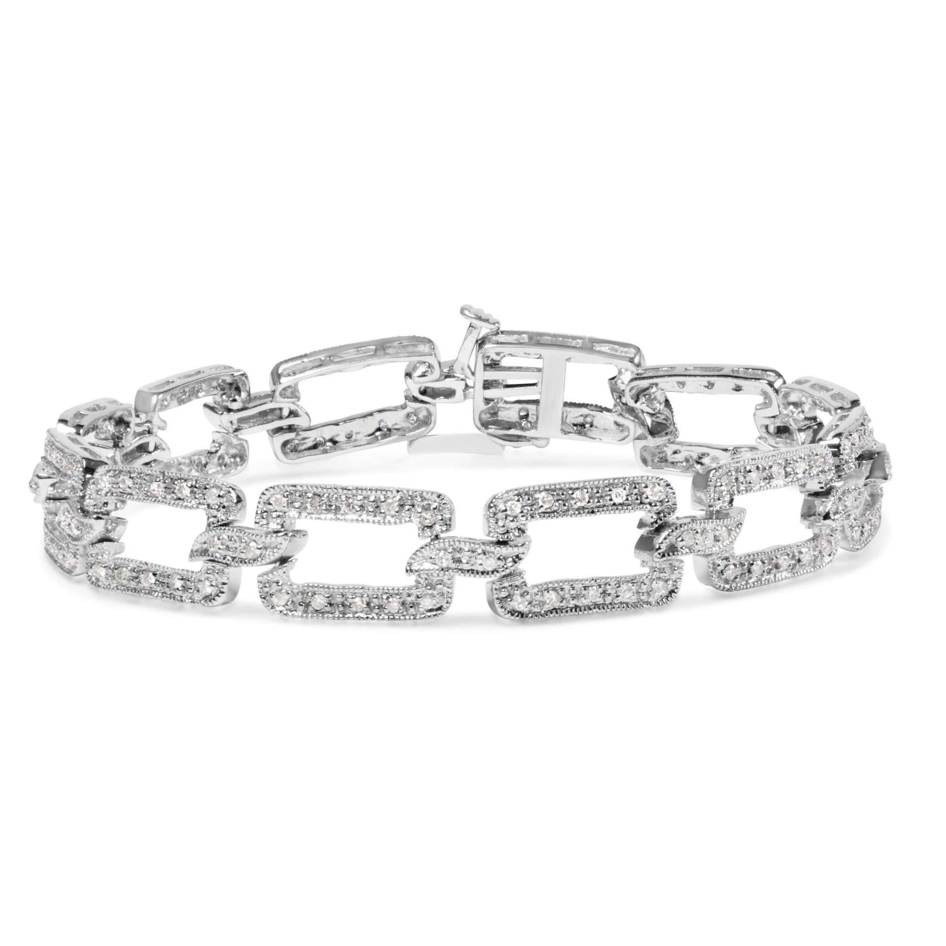 14K White Gold 3/4 Cttw Diamond Open Paperclip Link 7' Tennis Bracelet (H-I Color, I2-I3 Clarity)