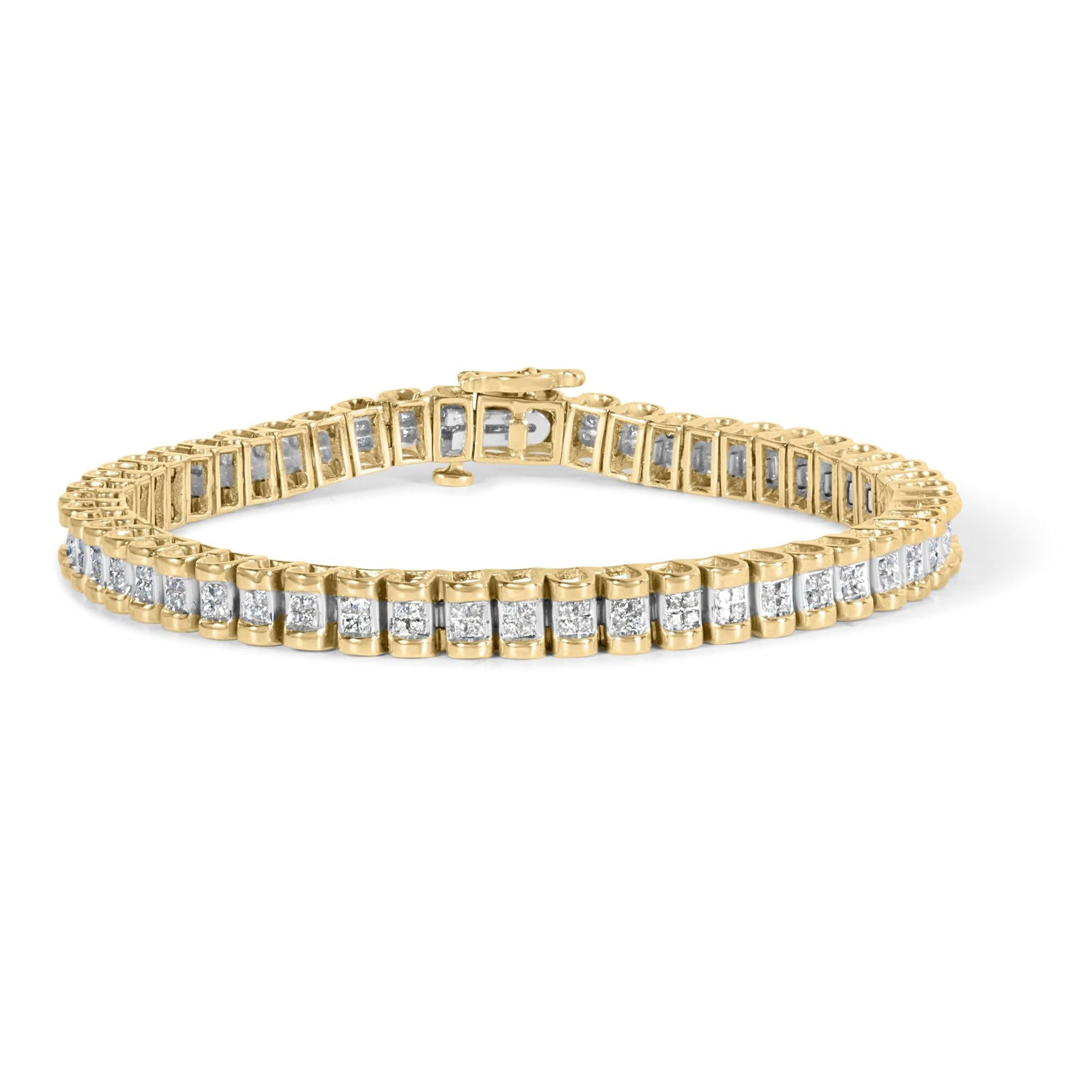 14K Yellow Gold 2.00 Cttw Princess-Cut Diamond Classic Link 7' Bracelet (I-J Color, I1-I2 Clarity)