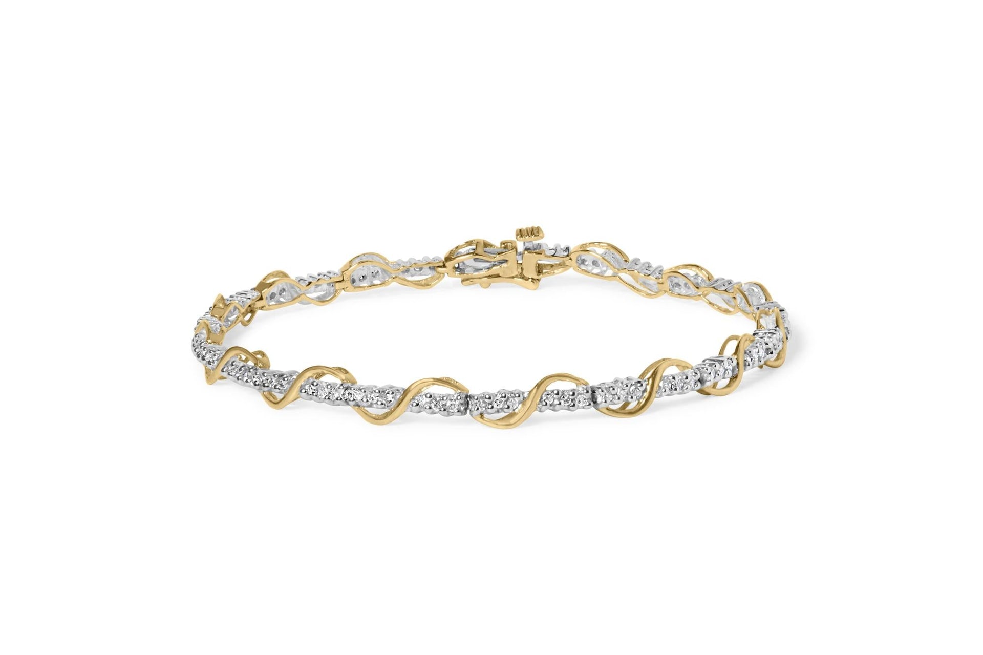 10k Two-Tone Gold 1/2 Cttw Diamond Spiral Over Link Bracelet (I-J Color, I2-I3 Clarity) 7' Inches