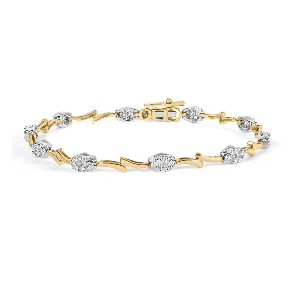 10K White and Yellow Gold 1.00 Cttw Diamond Oval Shaped Cluster Link  Bracelet (I-J Color, SI2-I1 Clarity) - 7' Inches