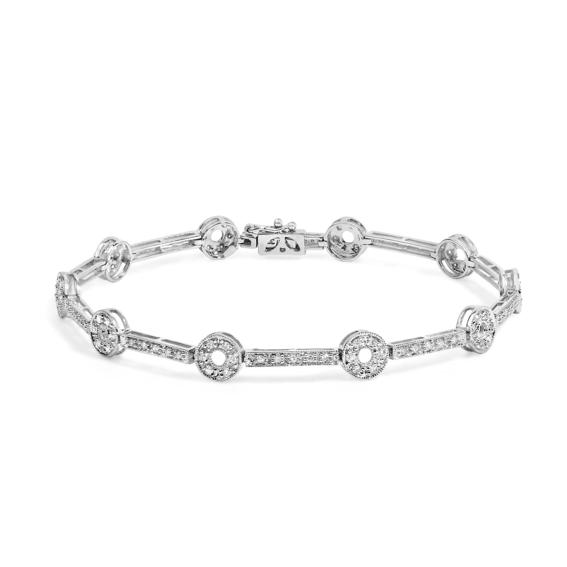 14k White Gold 1/2 Cttw Pave Diamond Bar and Hoop 7' Bracelet (H-I Color, I1-I2 Clarity)