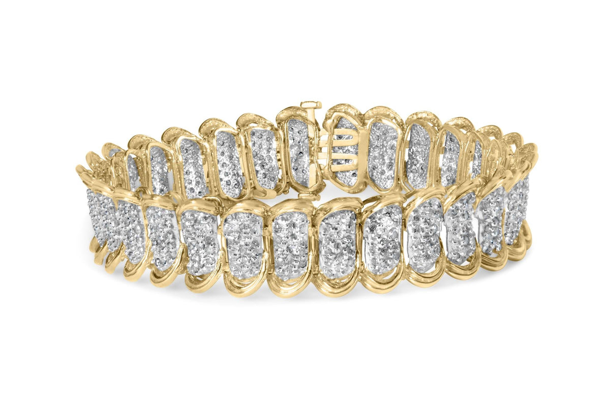 10K Yellow Gold 4.00 Cttw Pave Diamond Classic Link 7' Bracelet (I-J Color, I2-I3 Clarity)